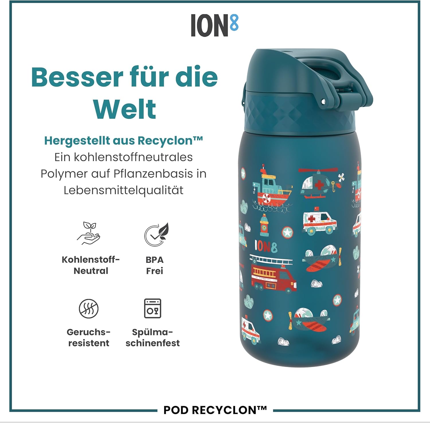 Detalle de Ion8 Kinder-Trinkflasche 350 ml – auslaufsicher, BPA-frei, einhandöffnung, spülmaschinenfest