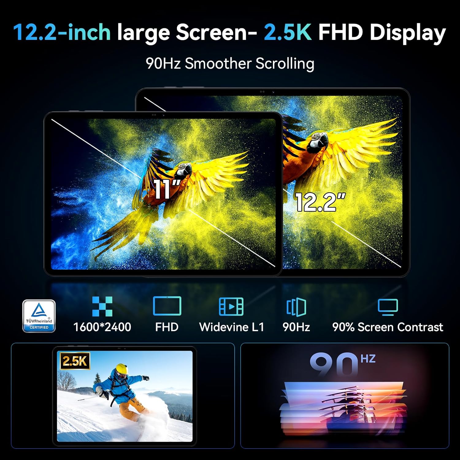 Detalle de TABWEE T60 12 Zoll Tablet mit Tastatur – Android 16, 48 GB RAM + 256 GB, SIM & 4G LTE