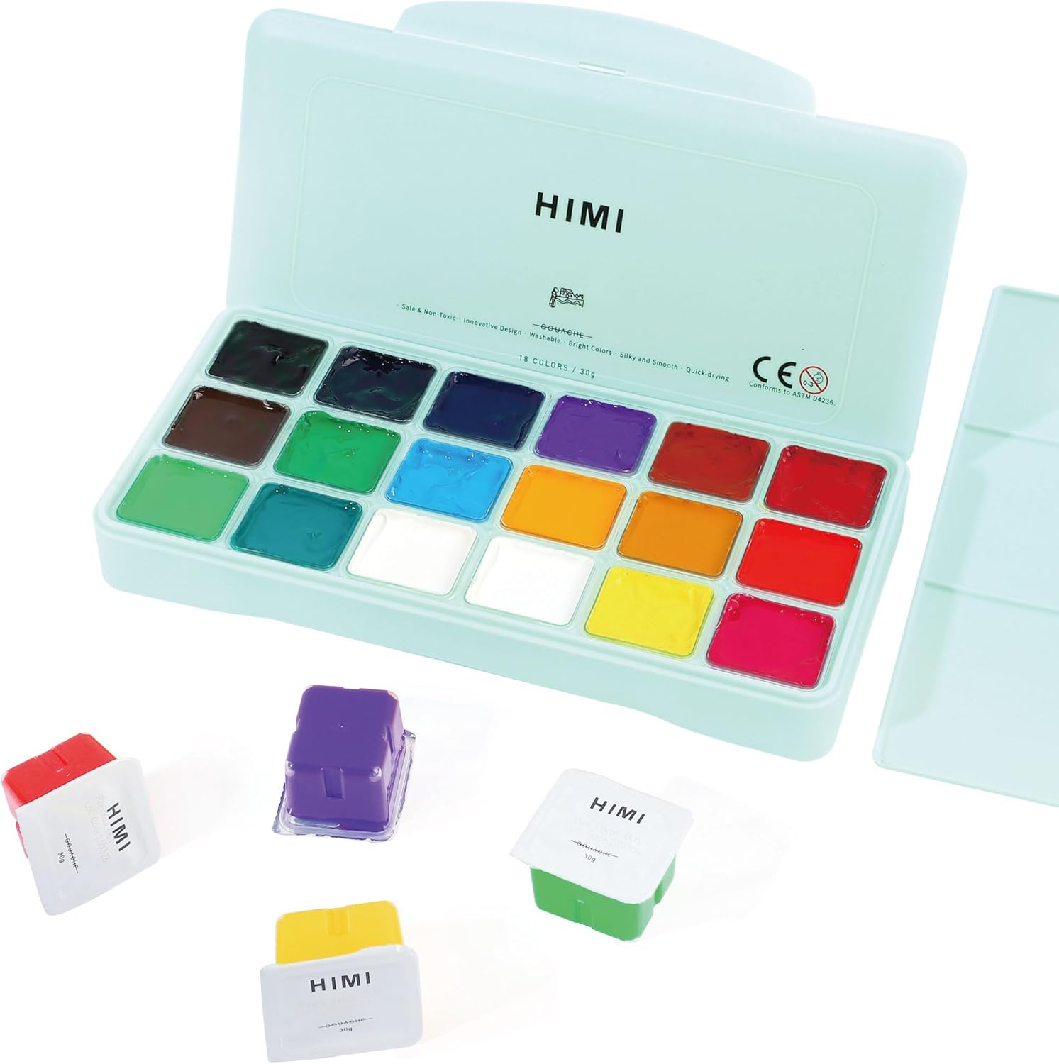 HIMI Kit de Gouache 18 Couleurs 30 ml – Étui portable et tasse de gelée, non toxique