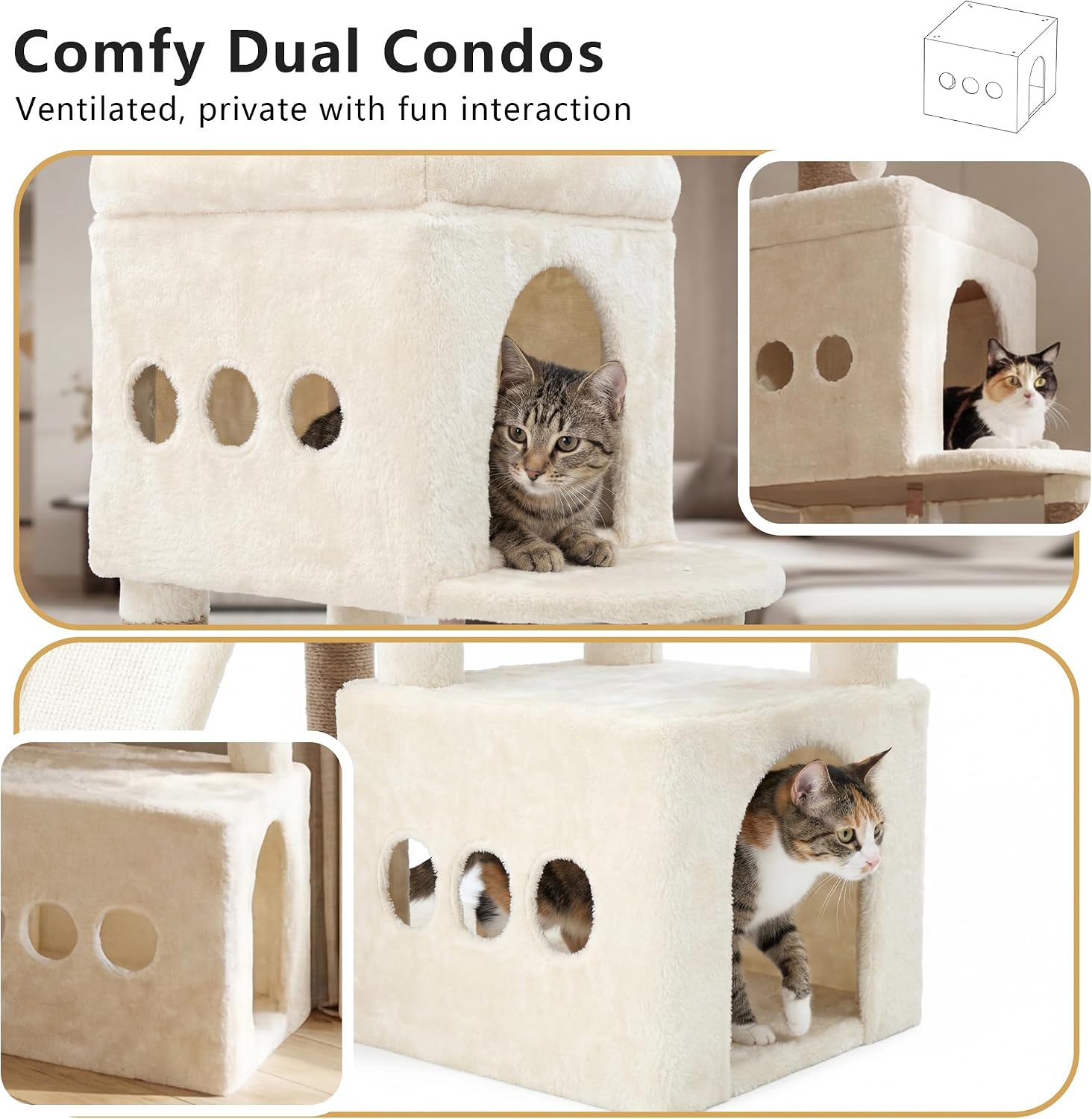 Thumbnail 6 de Heybly Cat Tree, 184 cm Anti-Tip Cat Tower for Large Cats — All-in-One Beige HCT060M
