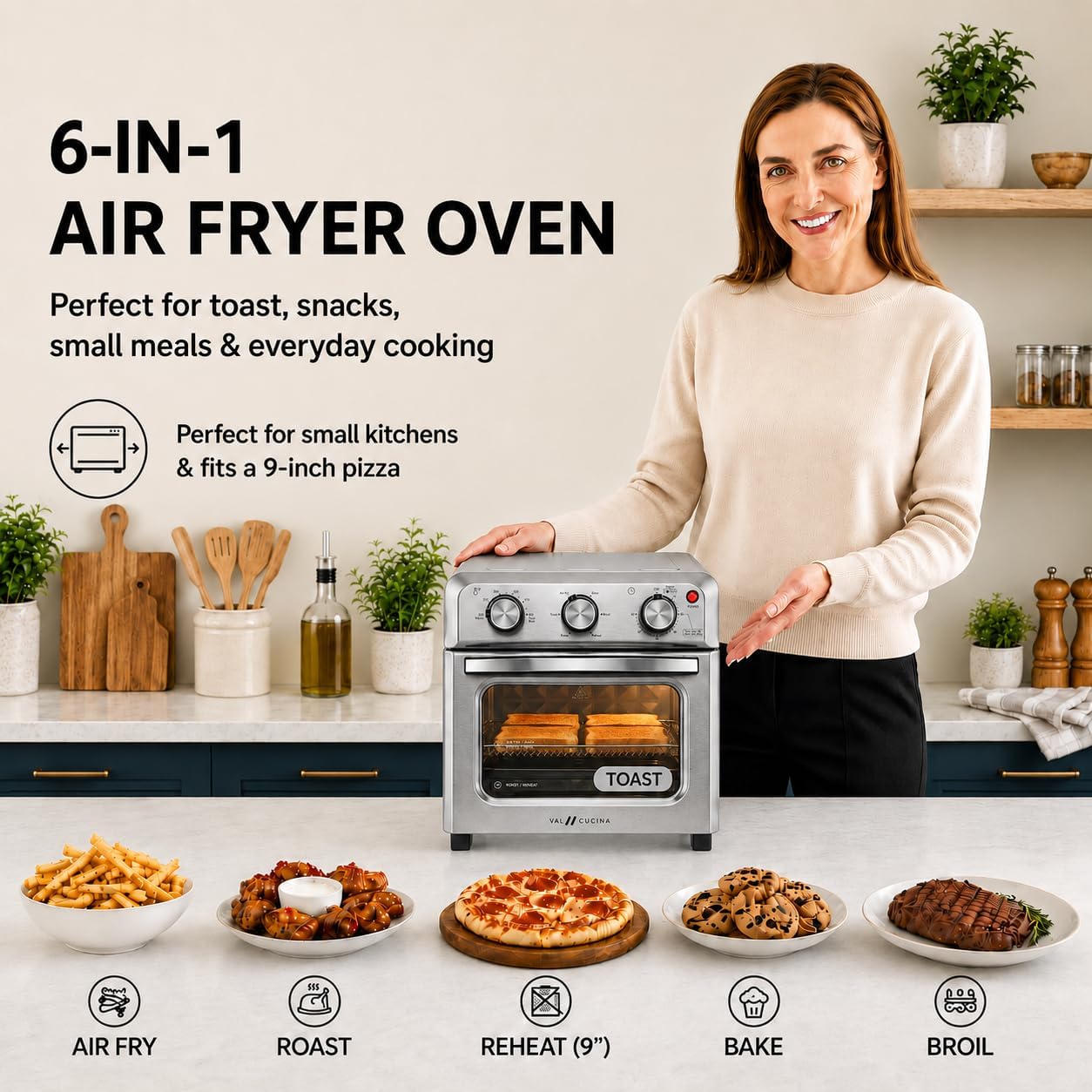 Detalle de VAL CUCINA 6-in-1 Air Fryer Toaster Oven Combo