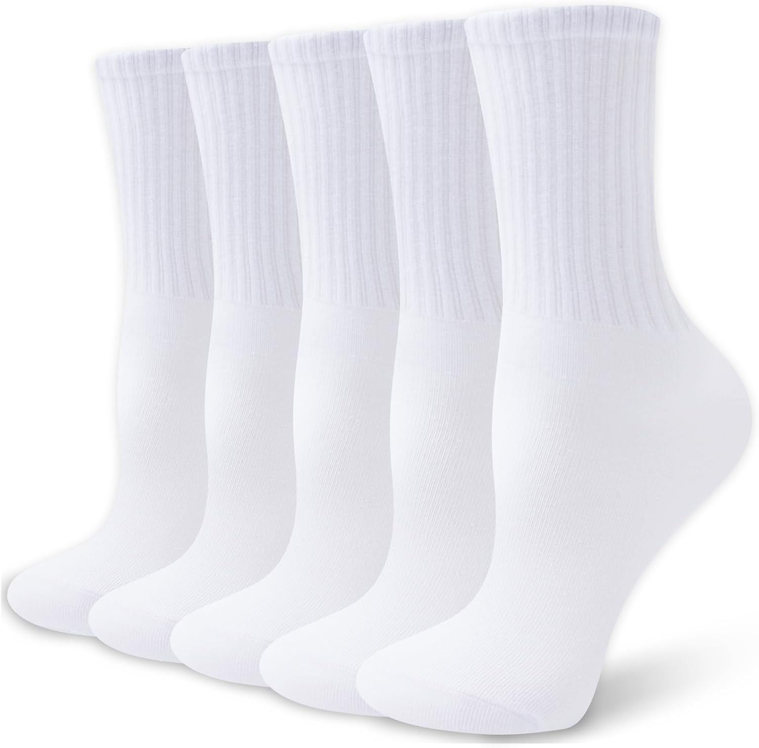 Detalle de VoJoPi Women's Crew Socks, 5 Pairs, Lightweight Combed Cotton, Calf Length