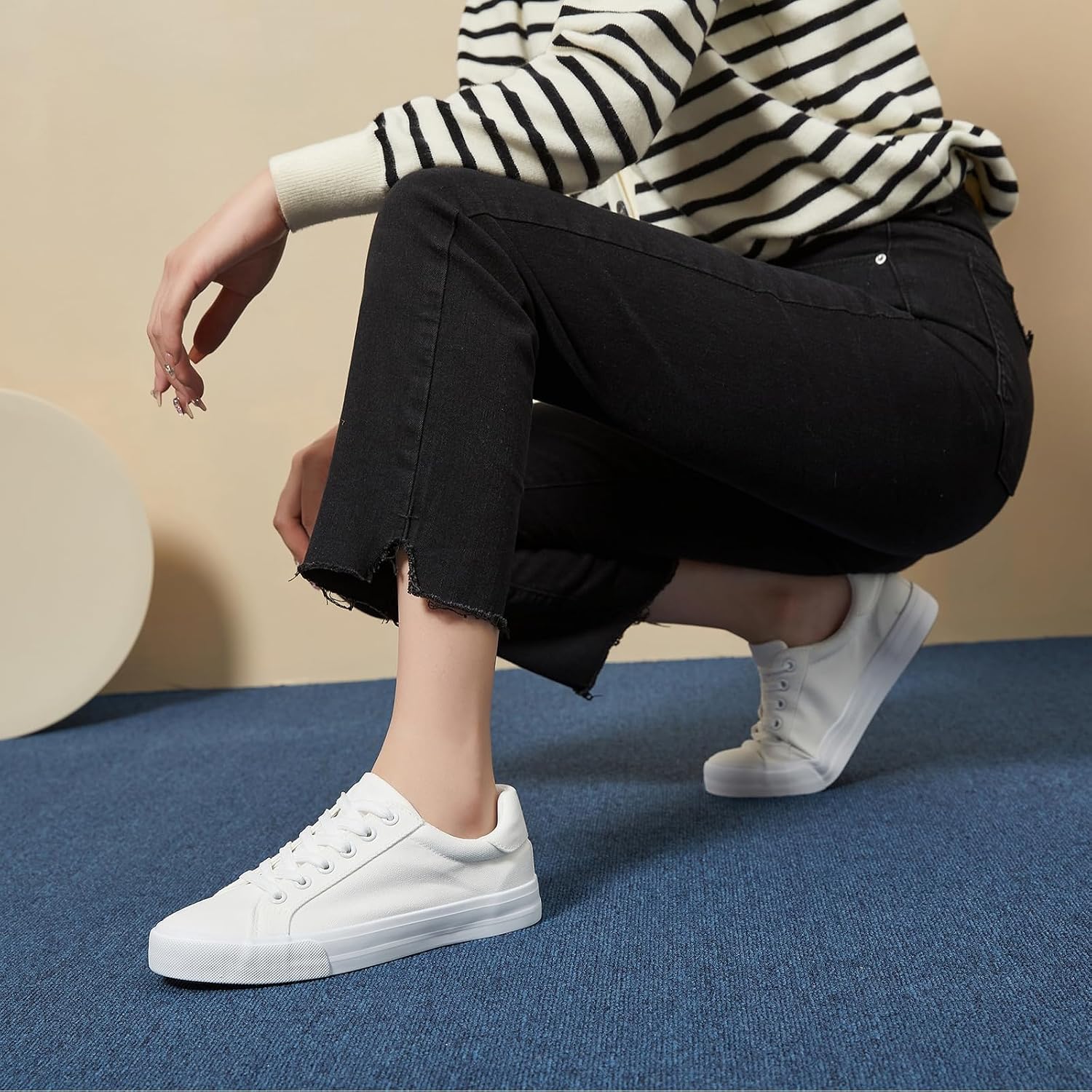 Detalle de Witwatia White Canvas Sneakers for Women Lace-Up Non-Slip Cozy Low Top 🏃♀