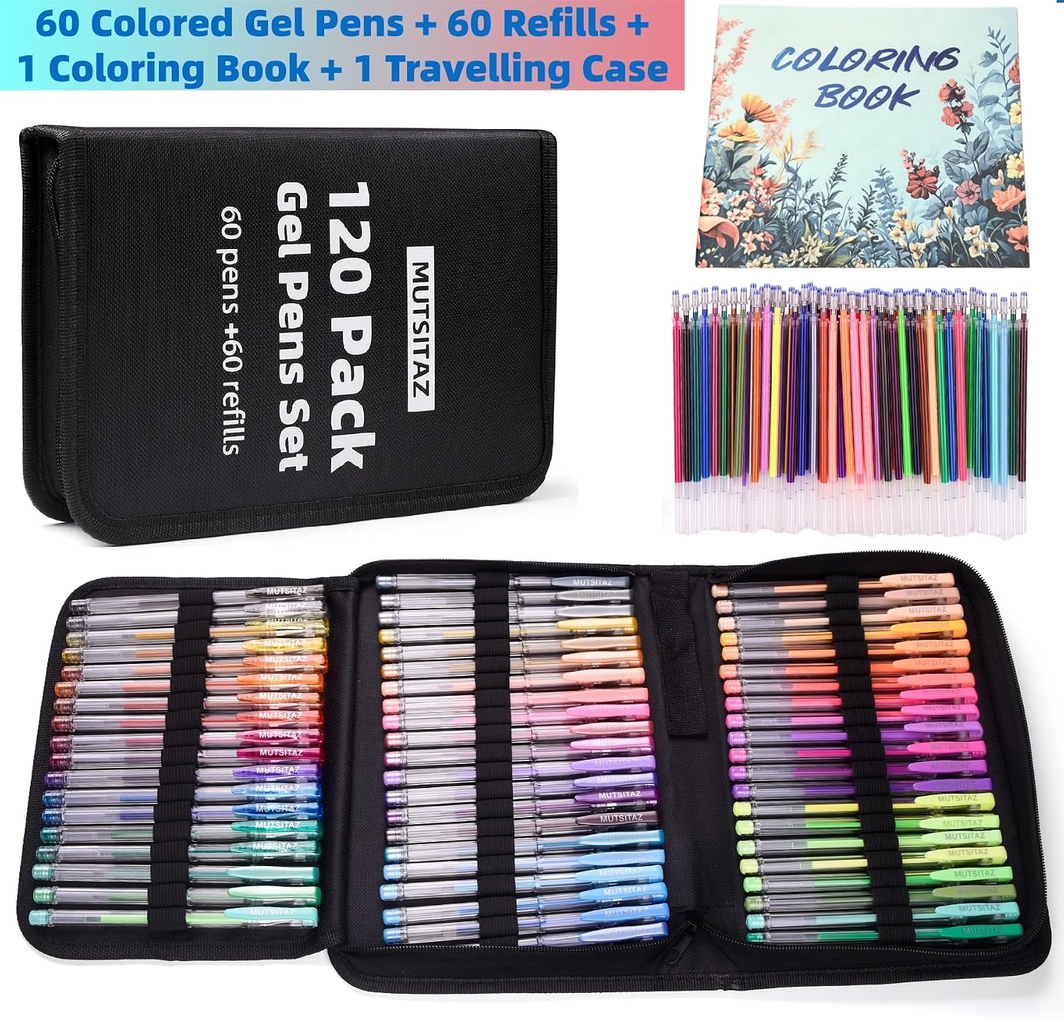 Thumbnail 2 de Set de 60 Stylos Gel avec 60 Recharges – Encre glitter, métalliques, pastel et classiques pour journal et bureau