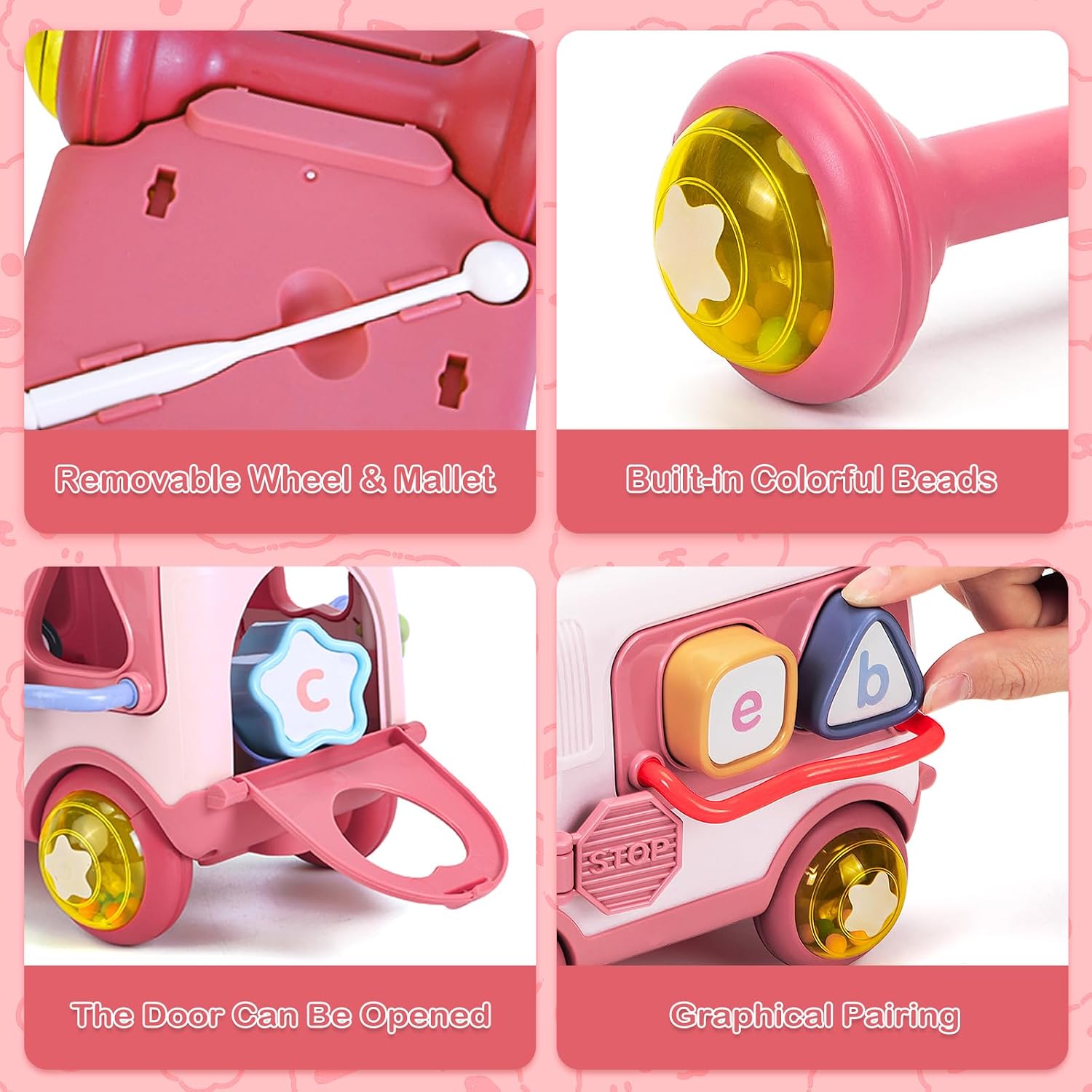 Detalle 2 de Musical Sensory Bus Pull Along Toy 7.9 inches