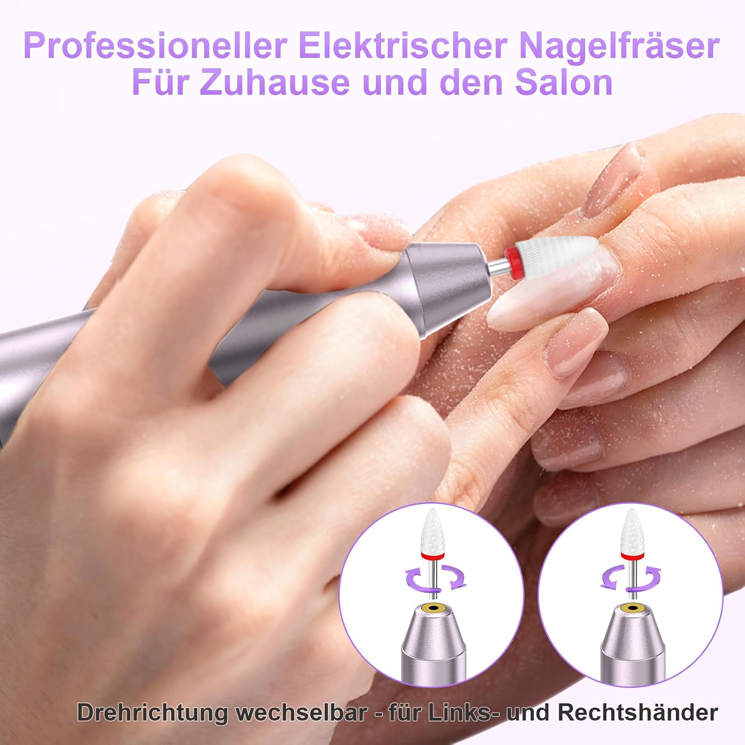 Detalle de POFIBO Nagelfräser Kabellose Elektrische Nagelfeile – 12 in 1, 5 Geschwindigkeiten, LCD, 35000 U/min, Leichtgewicht für Nägel & Acrylnägel
