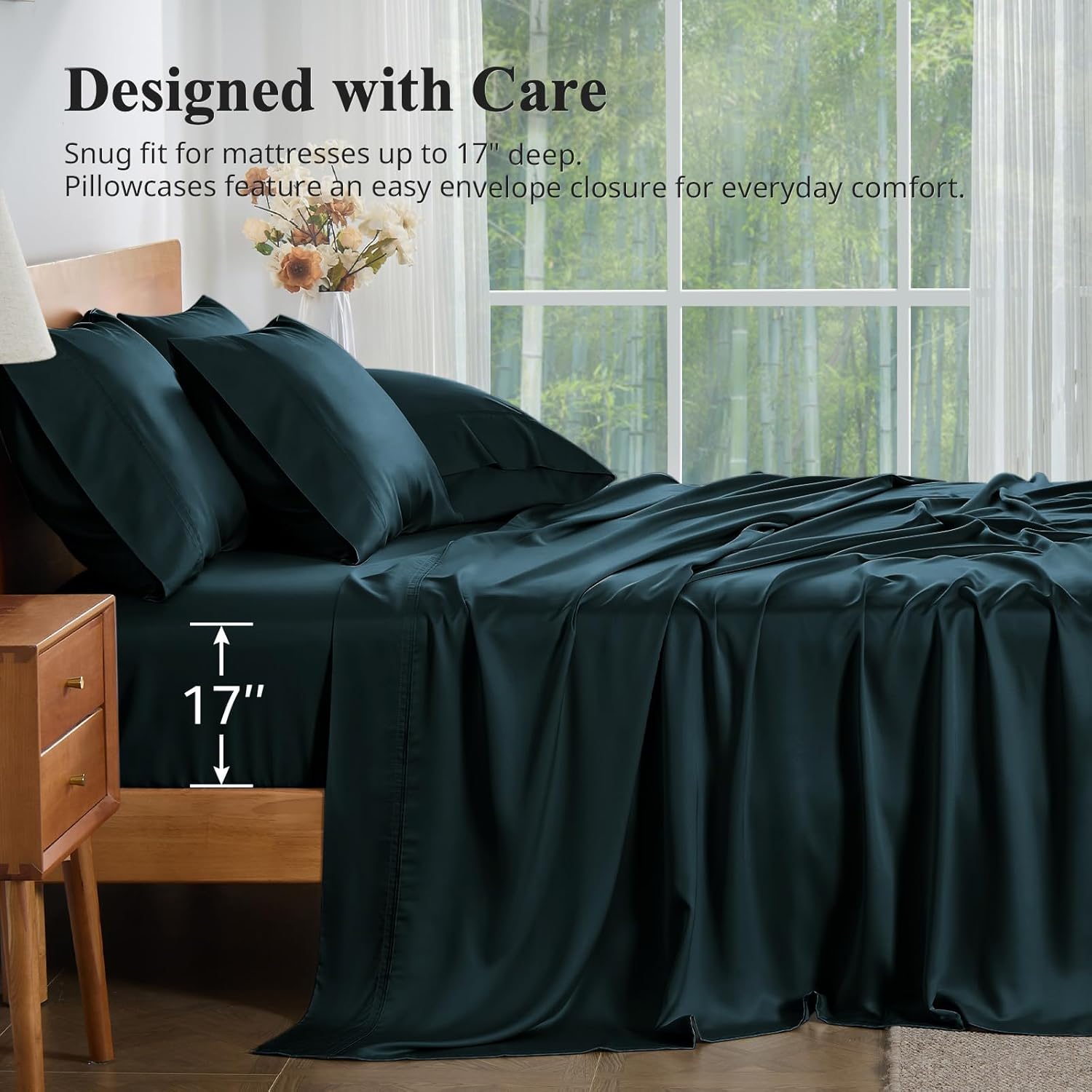 Thumbnail 5 de KRIMANO Queen Size Sheet Set (100% Viscose Derived from Bamboo) — Navy Blue, 4-Piece