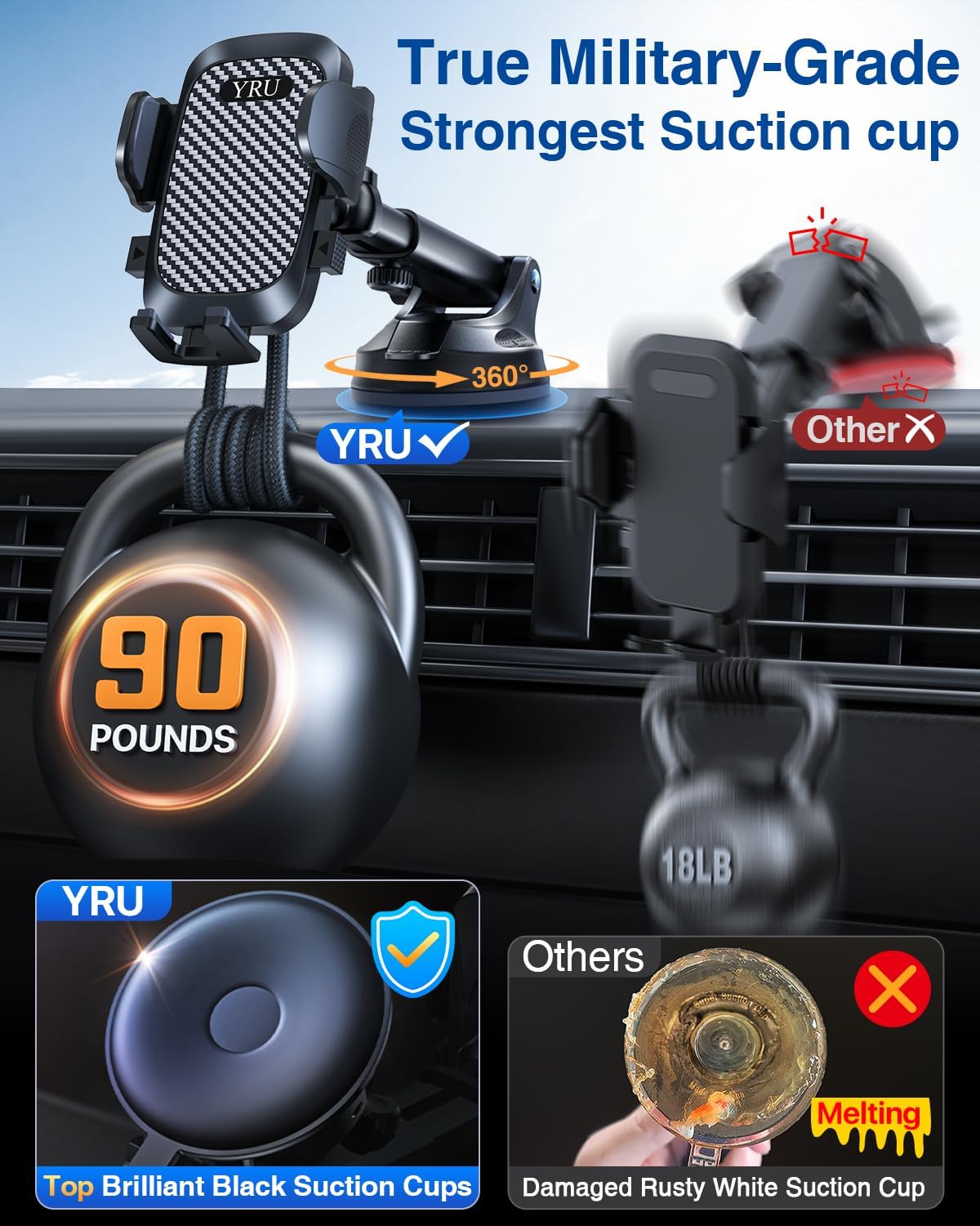 Thumbnail 1 de YRU True Military-Grade 90+LBS Car Mount