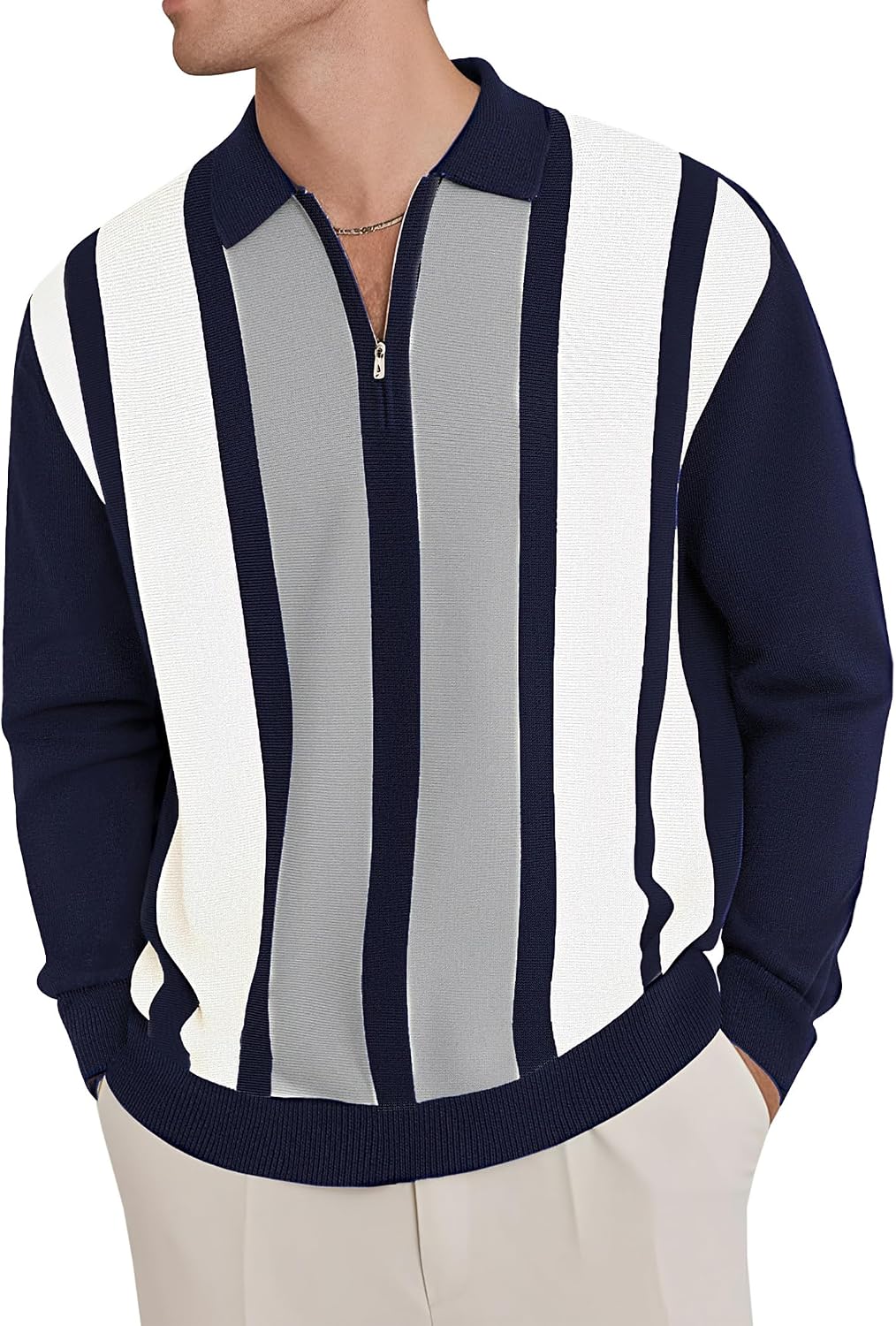 Thumbnail 5 de CTU Men’s Quarter Zip Striped Polo Jumper (Knitted Sweater) long sleeve, M–3XL
