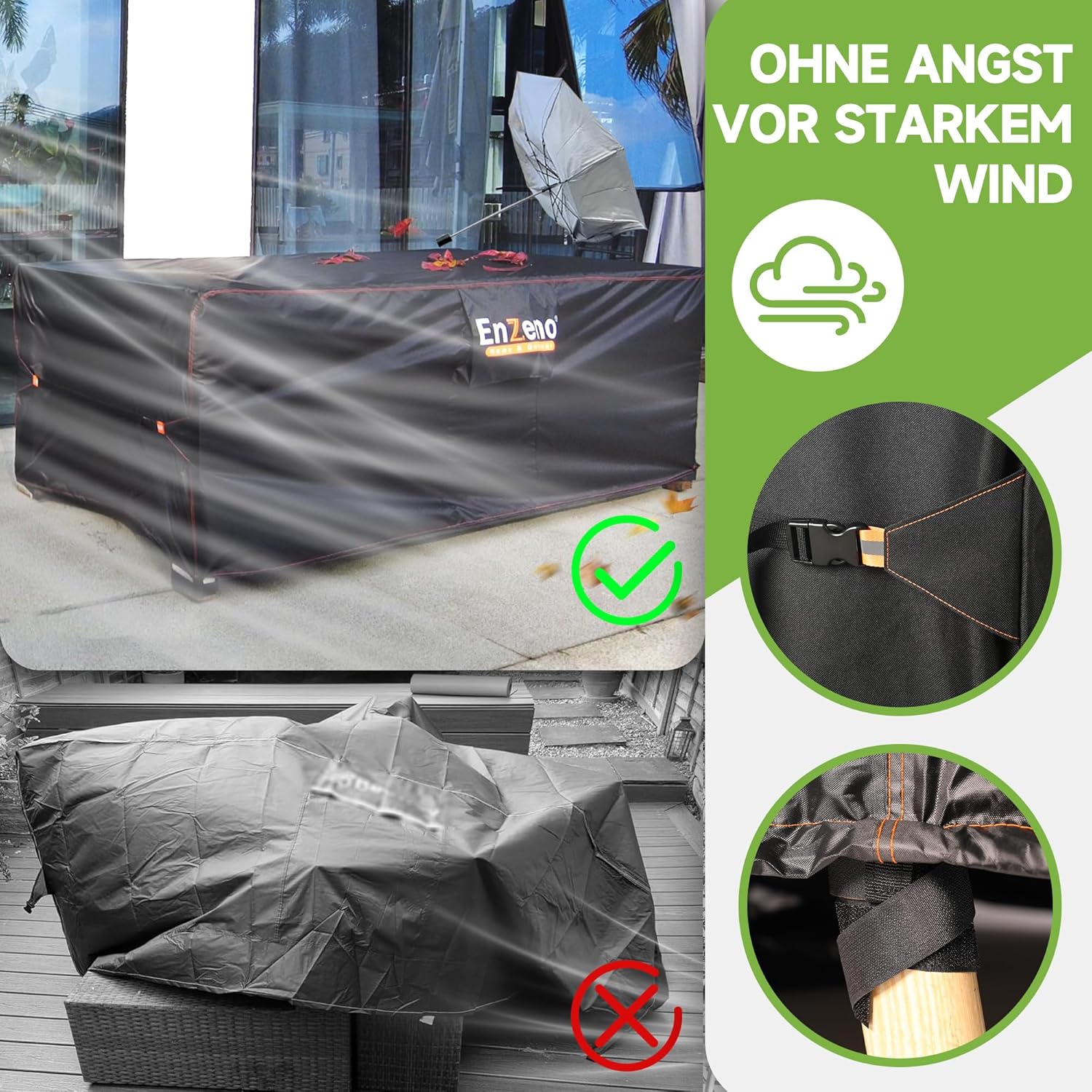 Thumbnail 2 de Enzeno Loungemöbel-Abdeckung wasserdicht 200×200×90 cm für Garten-Lounge (PU-beschichtete Abdeckplane)