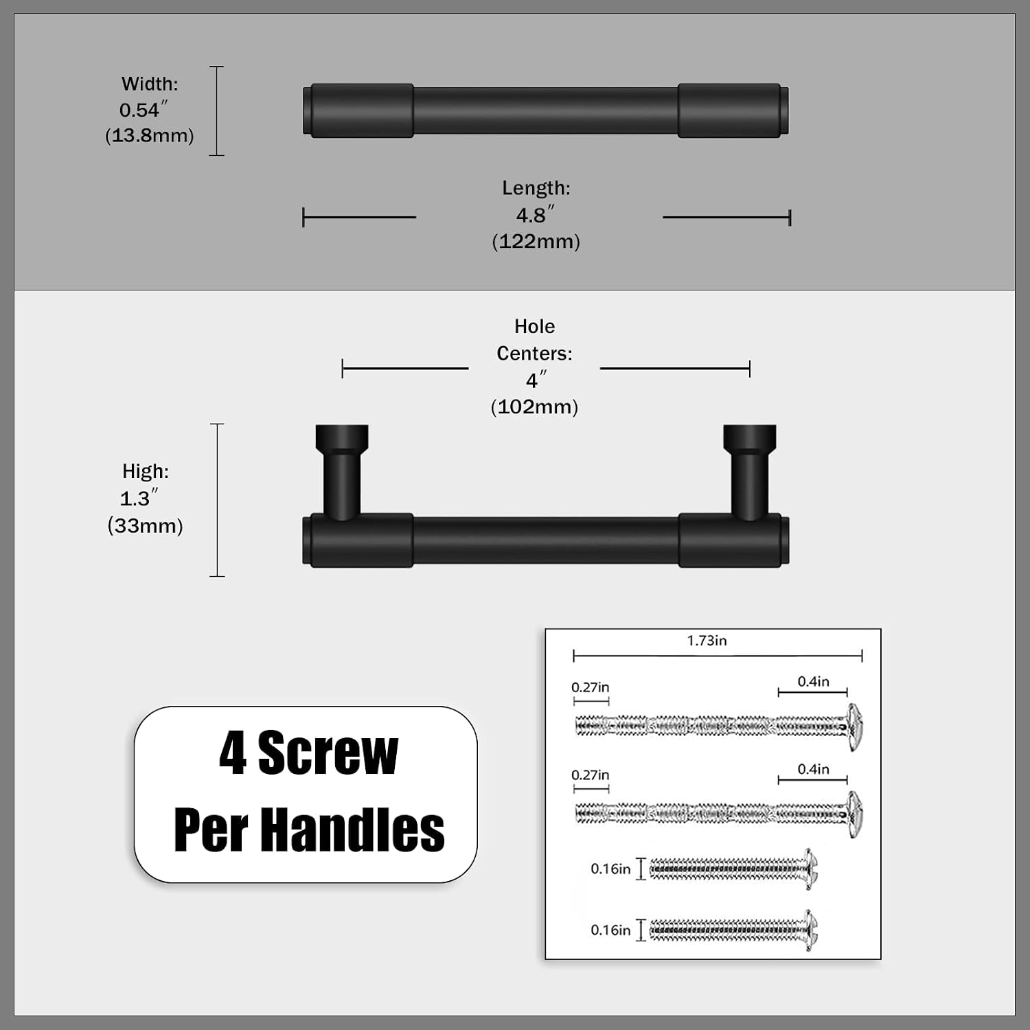 Detalle de Asimerdeco Matte Black Cabinet Pulls, 4-Inch Center-to-Center, 10-Pack