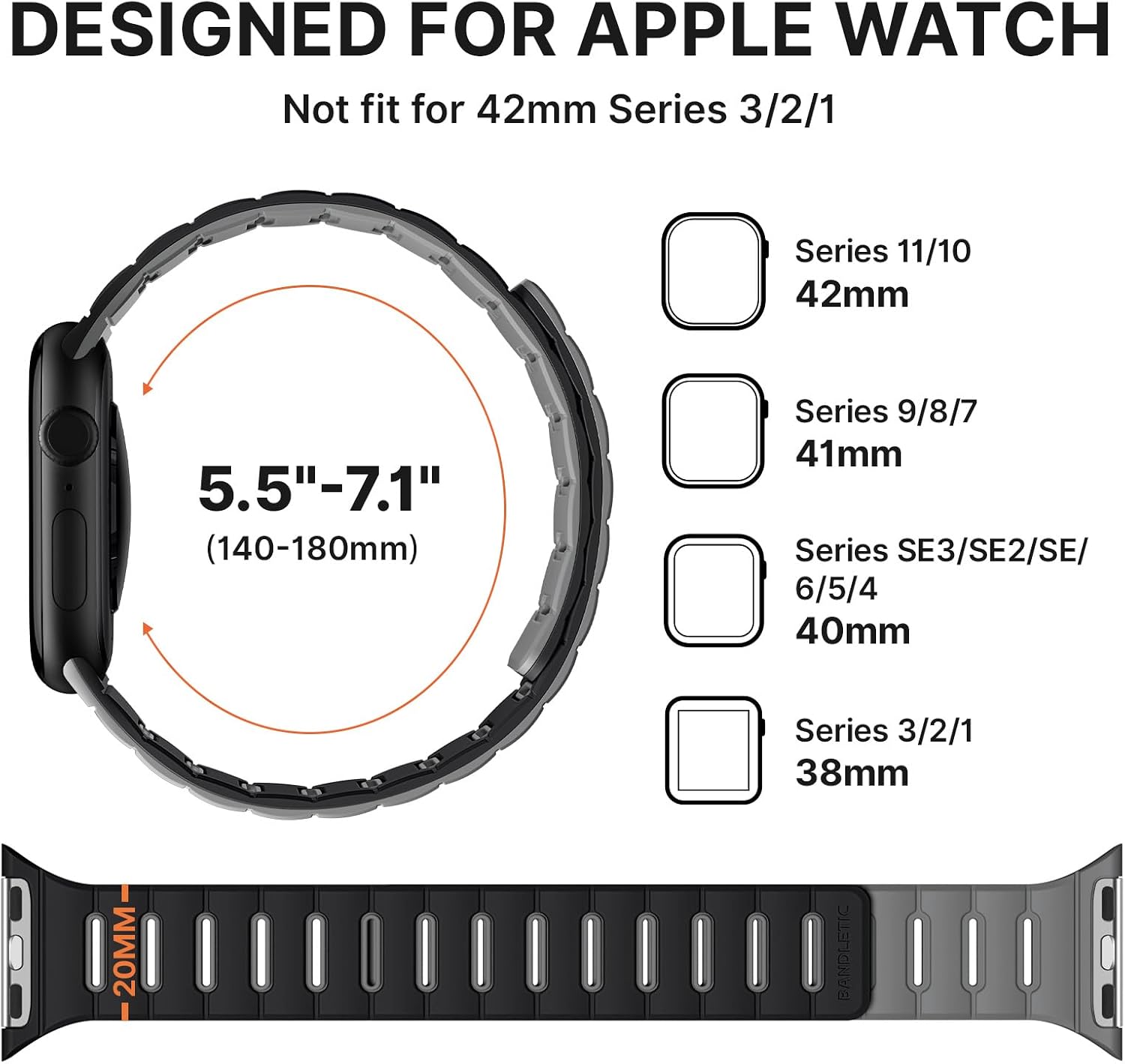 Detalle de Bandletic Double Sided Reversible Magnetic Silicone Strap for Apple Watch (Various Sizes)