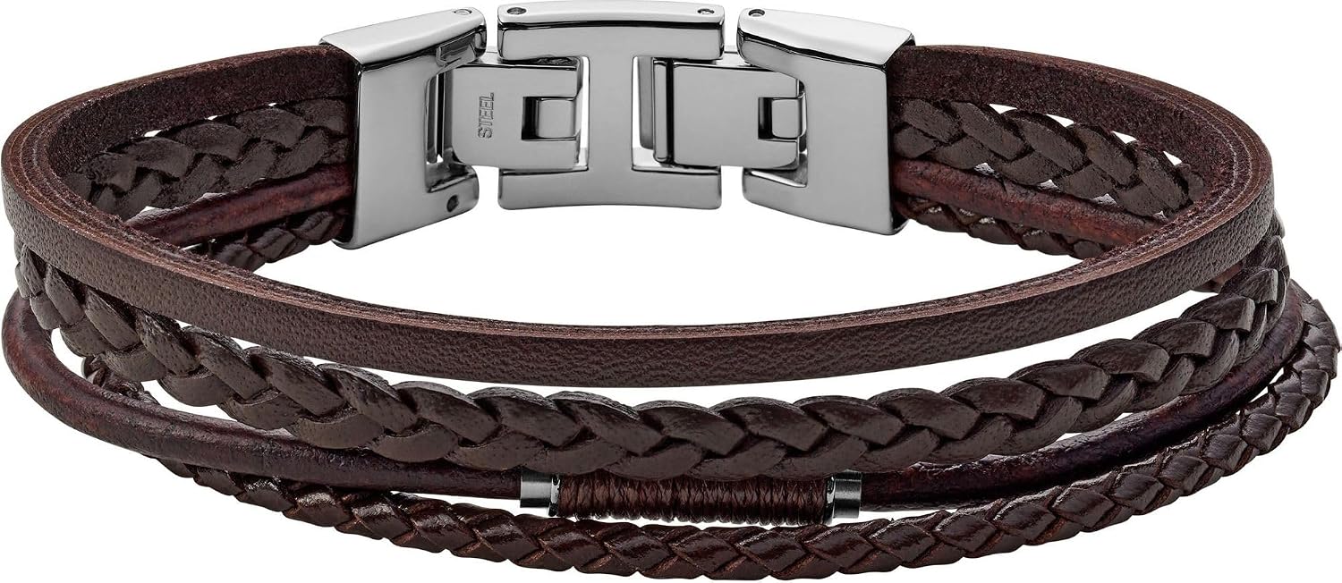 Detalle de Fossil Bracelet Homme Vintage Double Wrap – Cuir Marron, Longueur 480 mm (JF87354040)