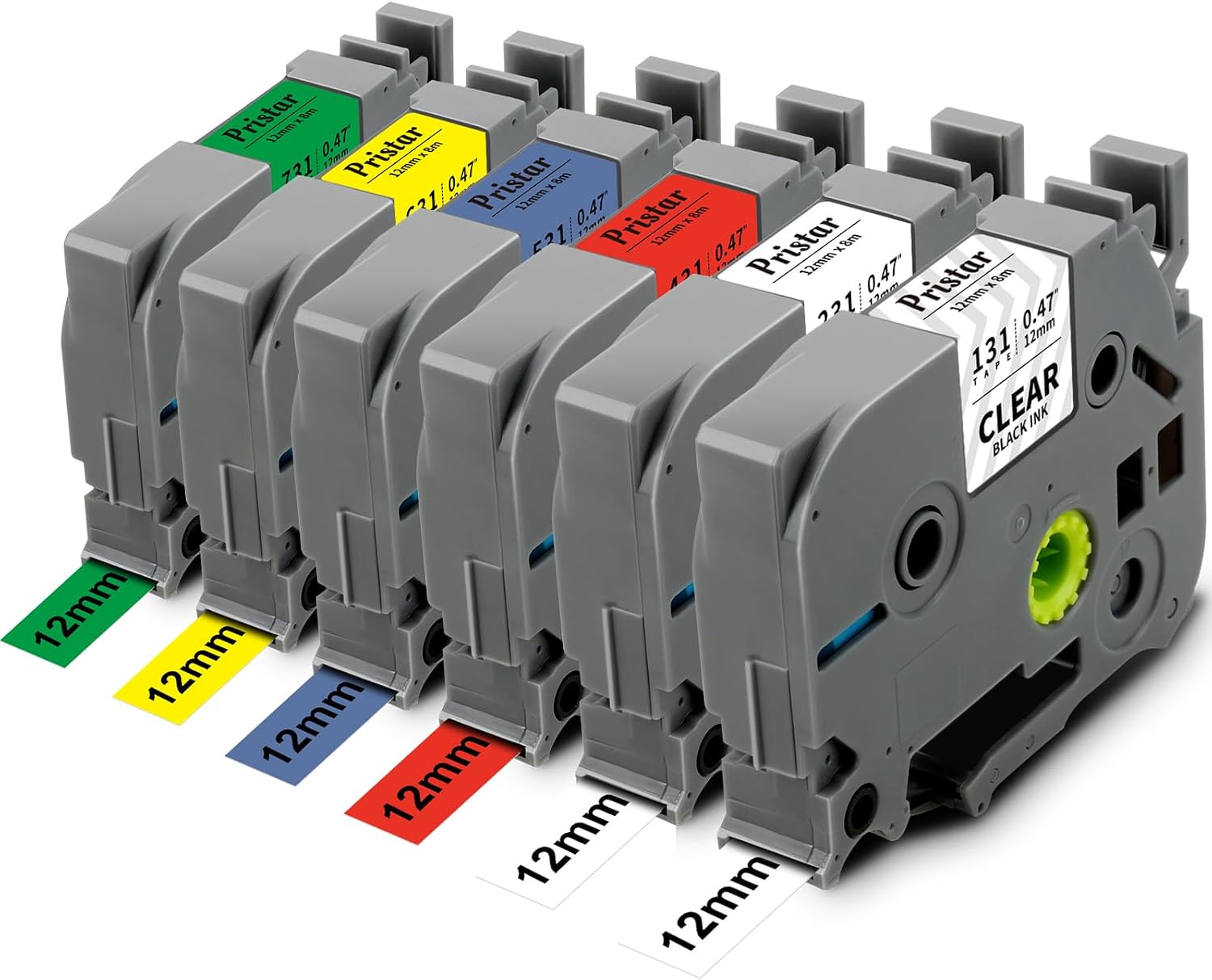Pristar 6x kompatibles Tze 12mm Schriftband – Langlebig, kompatibel mit Brother P-Touch Modellen