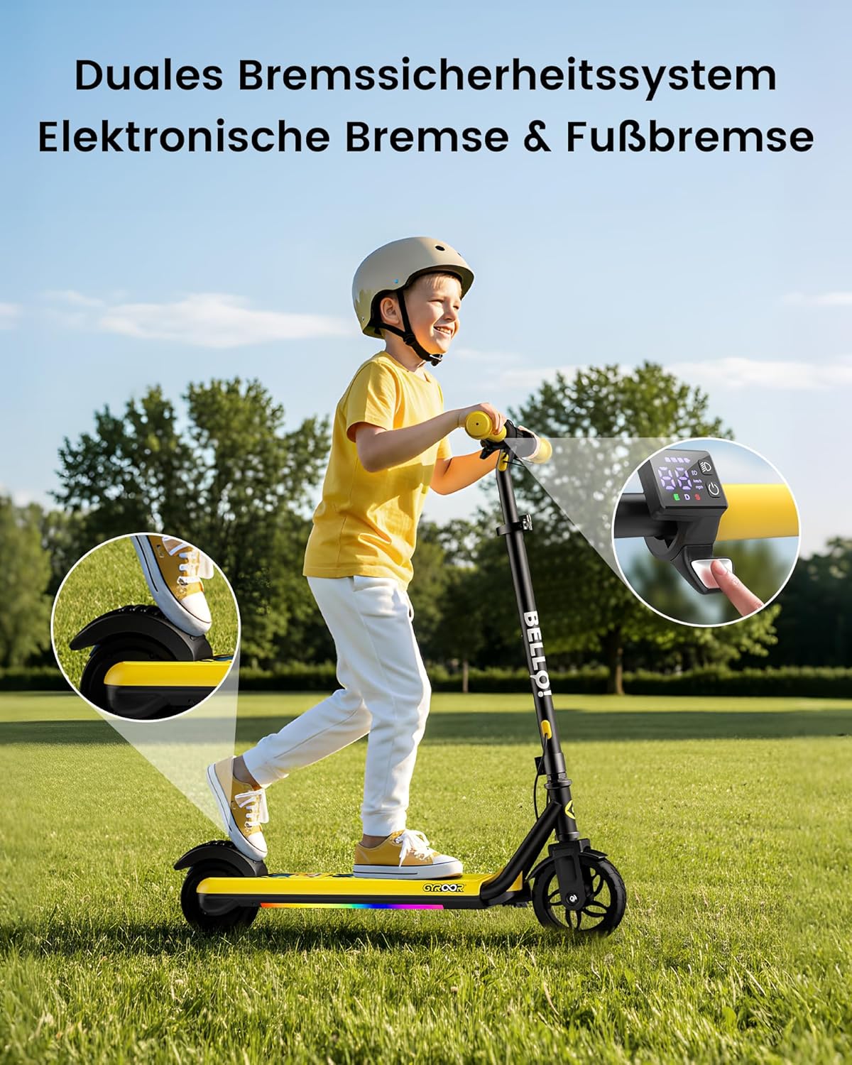 Detalle de Gyroor H30 Max E Scooter Kinder 6–14 Jahre – 150W, Dreifach Geschwindigkeit, Bluetooth-Musik & Doppelbremse
