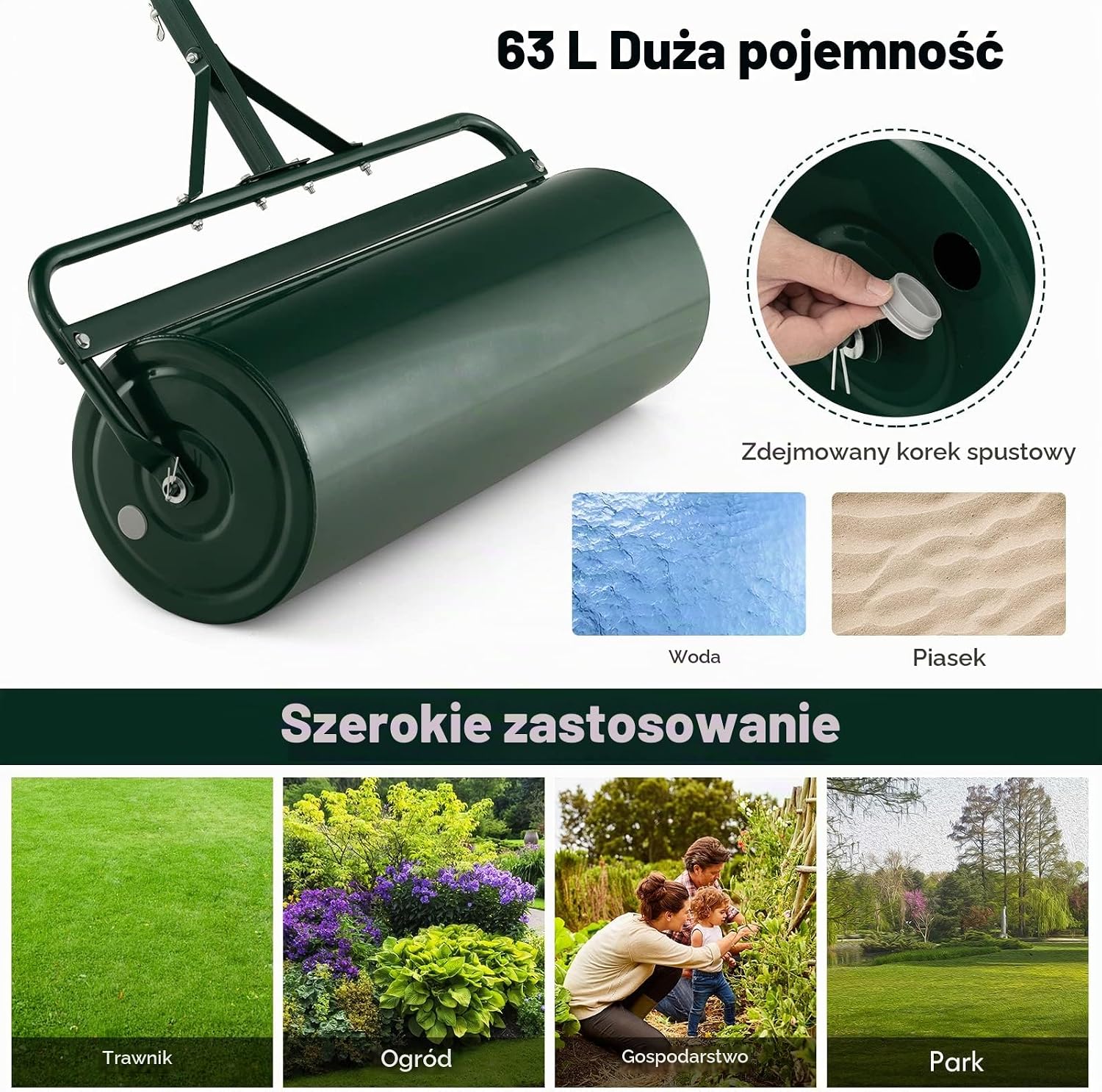 Detalle 2 de FANTASK 4008GNGT-2-VC – metalowy walec do trawy 63 l, średnica 30 cm