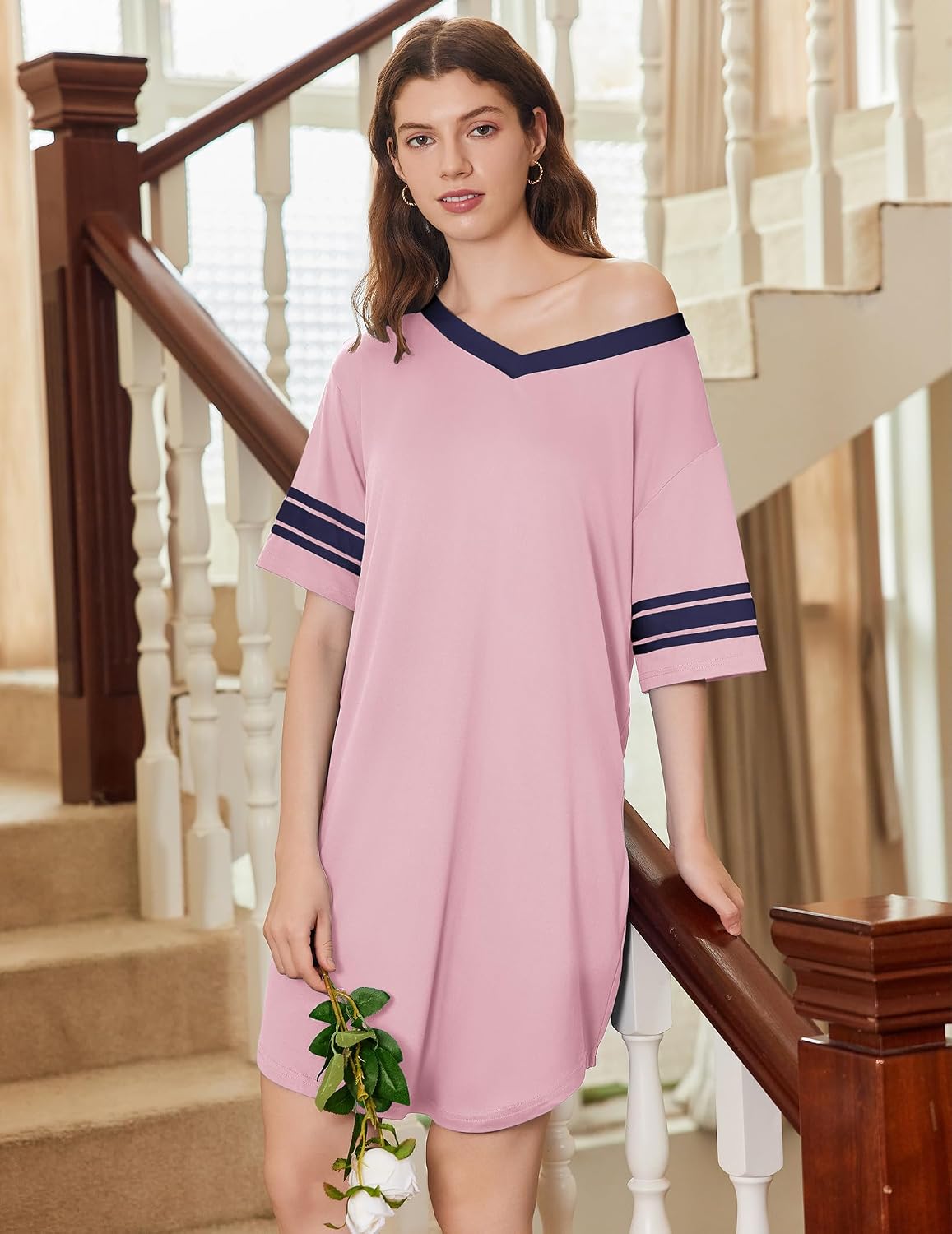 Thumbnail 2 de Ekouaer 2-Pack Women’s Nightgowns, Short Sleeve V-Neck, S–4XL