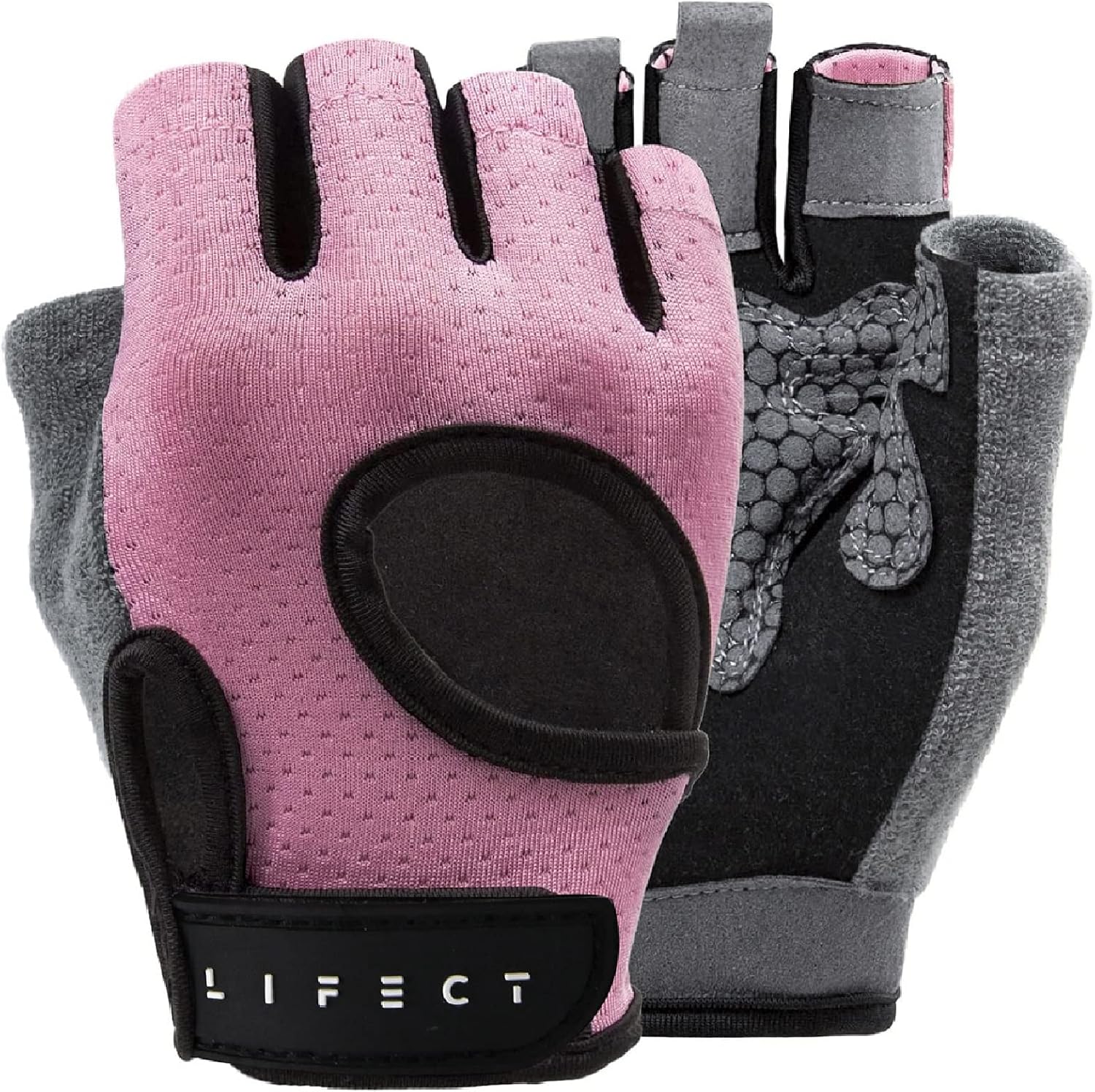 Detalle de LIFECT Essential Breathable Fingerless Workout Gloves, Pink, Large