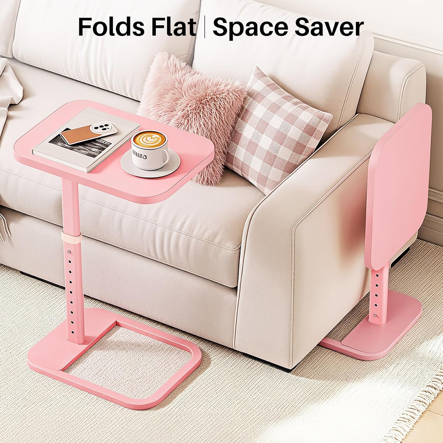 Detalle de Kitstorack TV Tray Table, Pink, with Locking Panel and 9 Height Settings