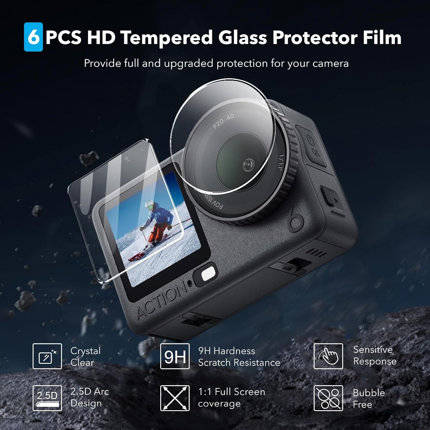 Thumbnail 2 de SYMIK Kleine Tasche für DJI Osmo Action 6 – Schutzset mit Silikon-Objektivdeckel, Displayschutz (HD 9H) und Mini-Tasche