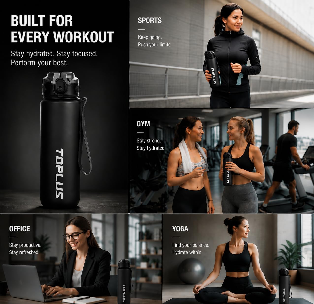 Detalle de TOPLUS 1L BPA-Free Tritan Sports Water Bottle