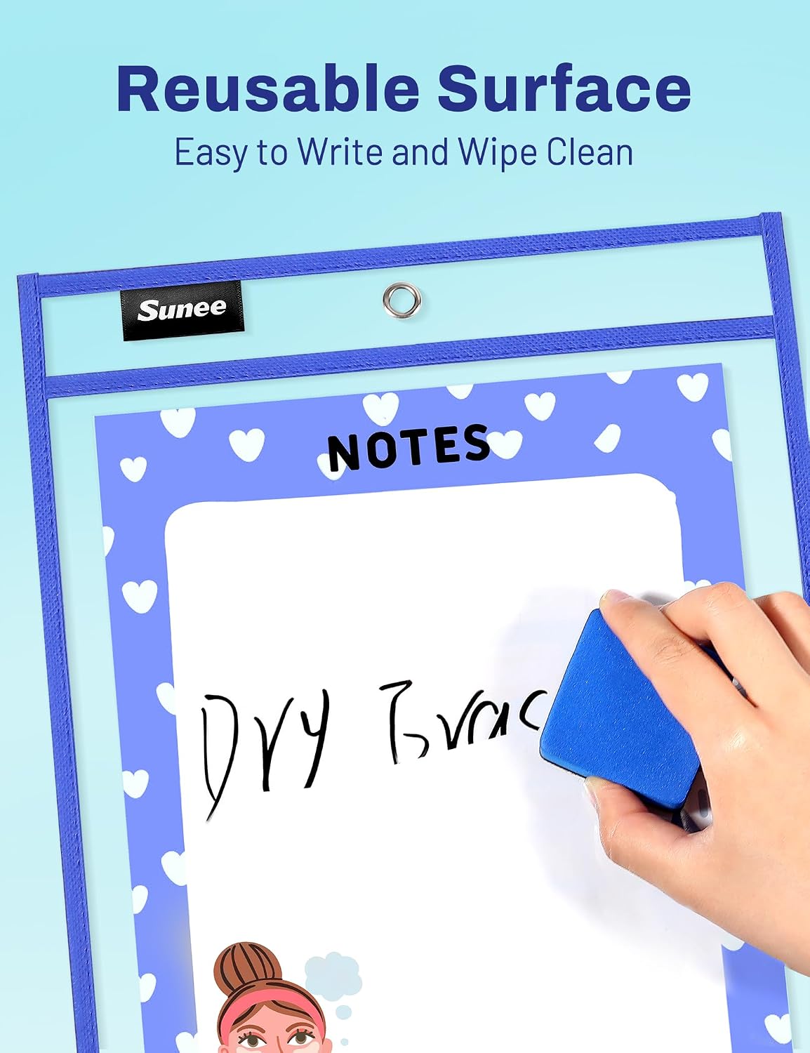 Detalle de SUNEE 10 x 14 Dry Erase Pockets, 30-Pack with 10 Colors and Binder Rings