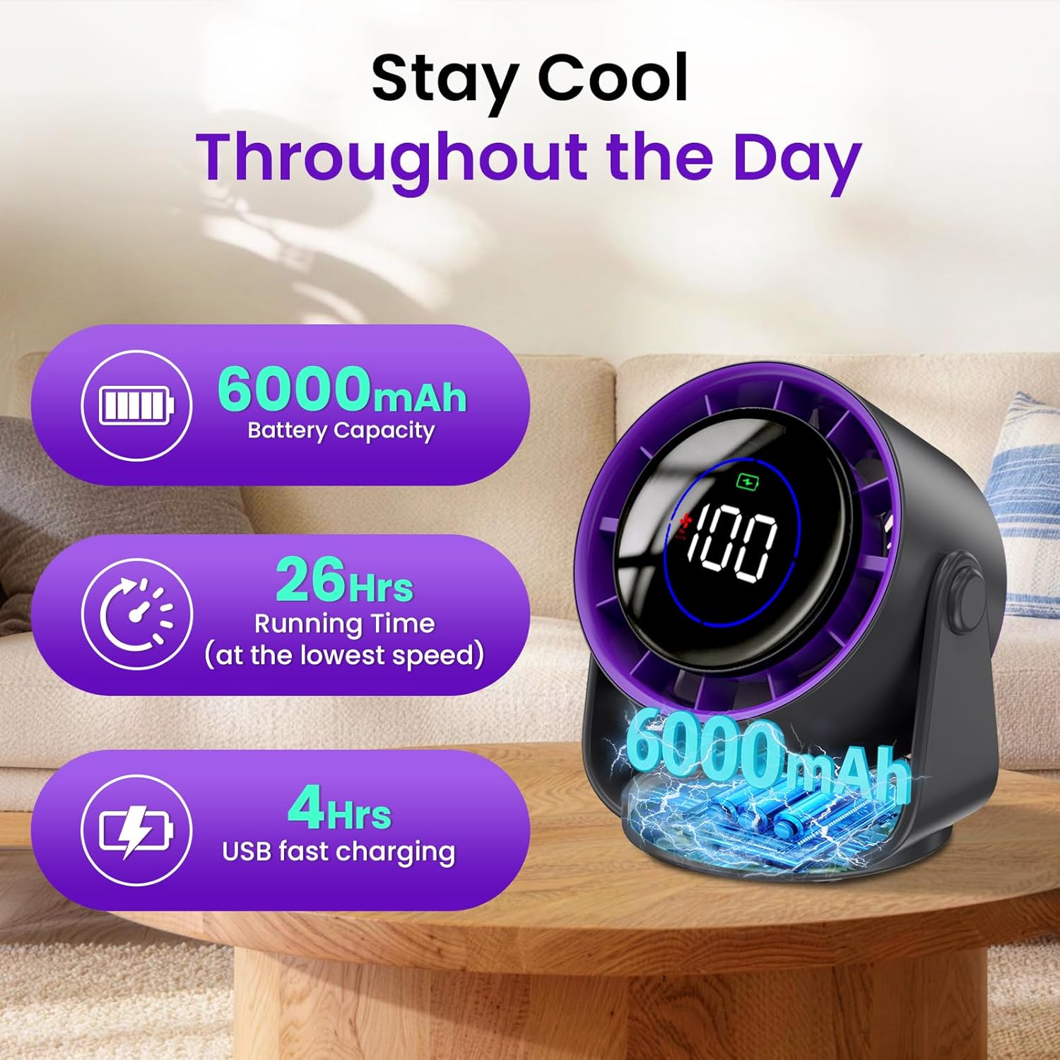 Thumbnail 3 de PALATALA Desk Fan: Ultra Quiet 11-Speed USB Table Fan with 105° Tilt