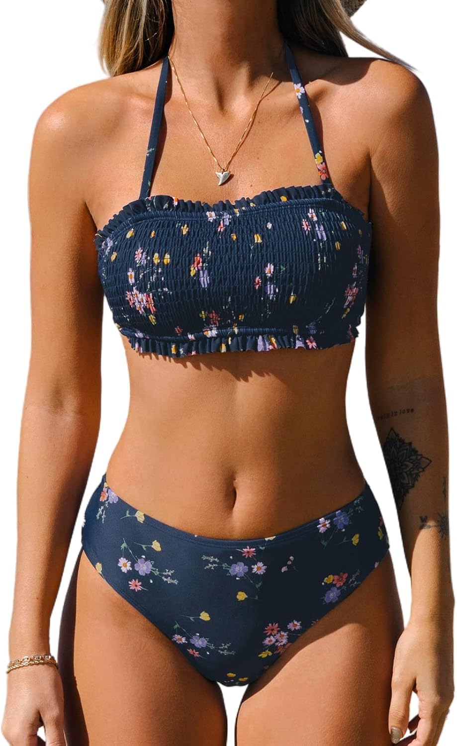 Detalle de CUPSHE Ensemble bikini dos nu bandeau volants motif floral XL