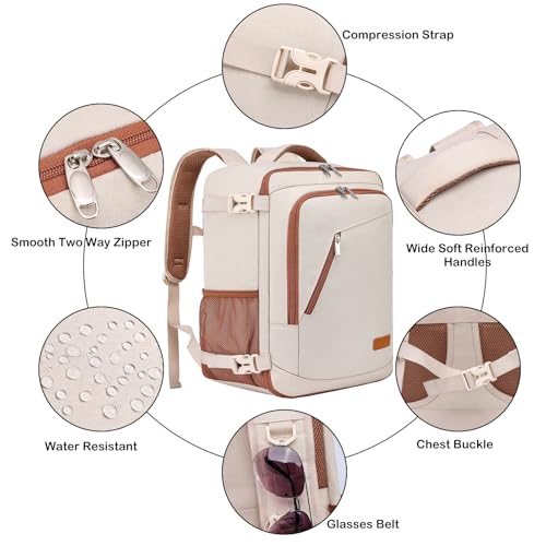 Detalle de WENIG Mochila de viaje cabina 40x30x20 cm con puerto USB para portátil 14" | Beige-marrón