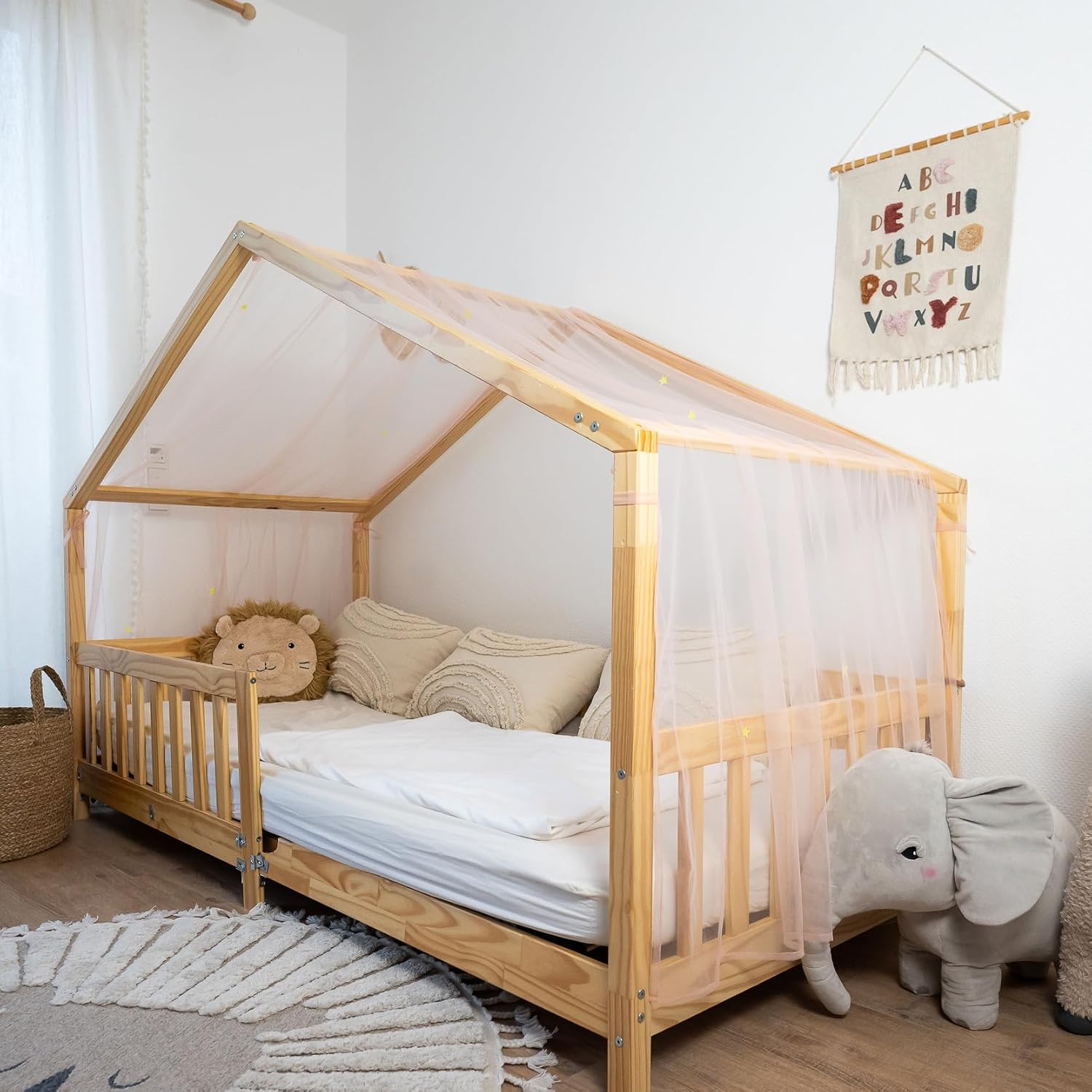 Detalle de lilimaus HB-SINGLE-STARS-135x420-SANFTROSA bedhemel met lichtgevende sterren, 135 x 420 cm