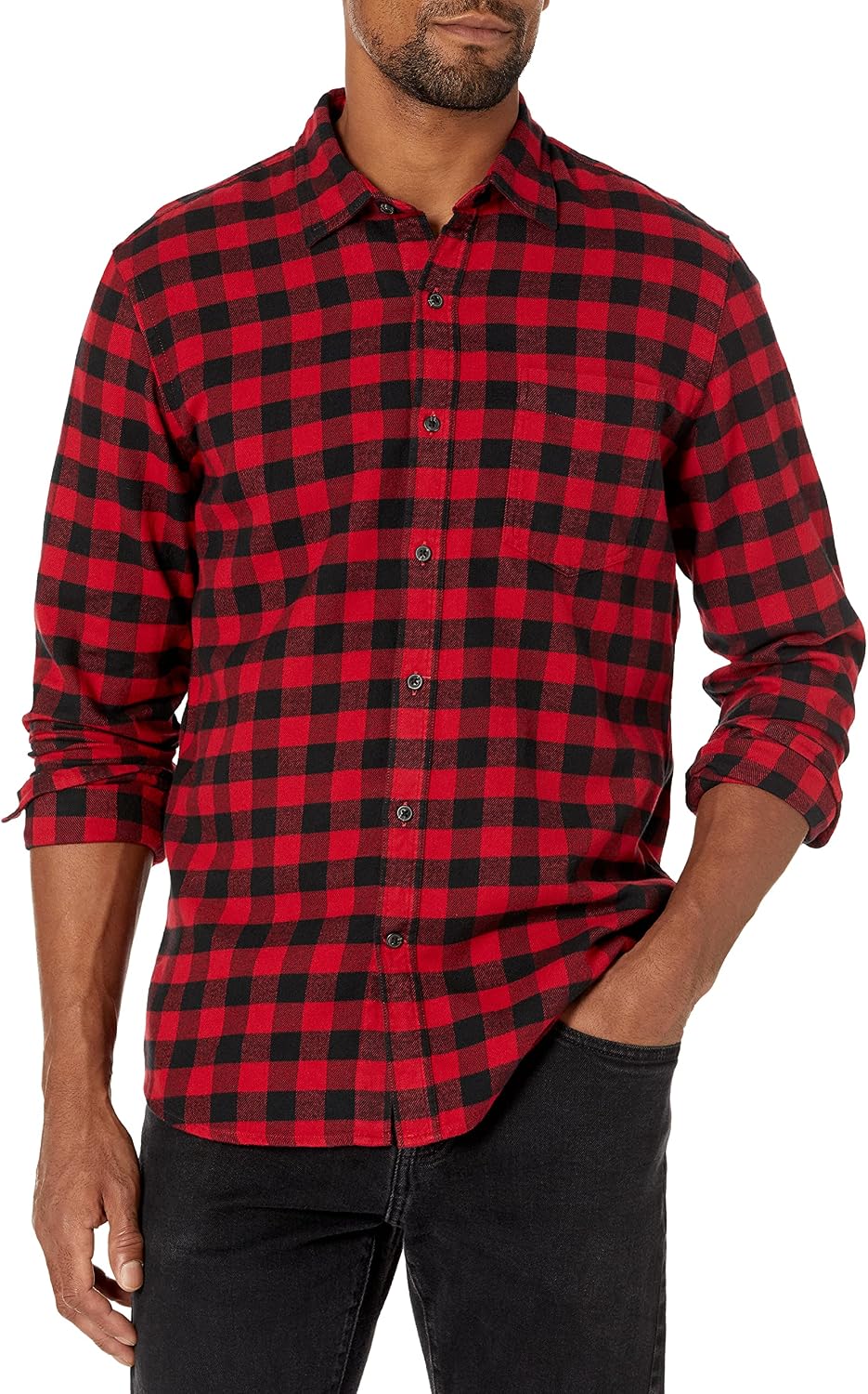 Detalle de Amazon Essentials Men's Slim-Fit Flannel Shirt, Long Sleeve Button Down Plaid