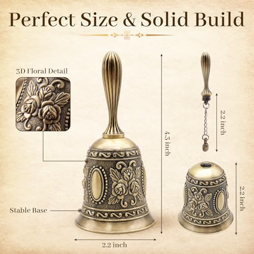 Thumbnail 4 de DomeStar Vintage Brass Hand Bell — Elegant Victorian-Style Call Bell for Bedside, Events, and Holiday Gatherings
