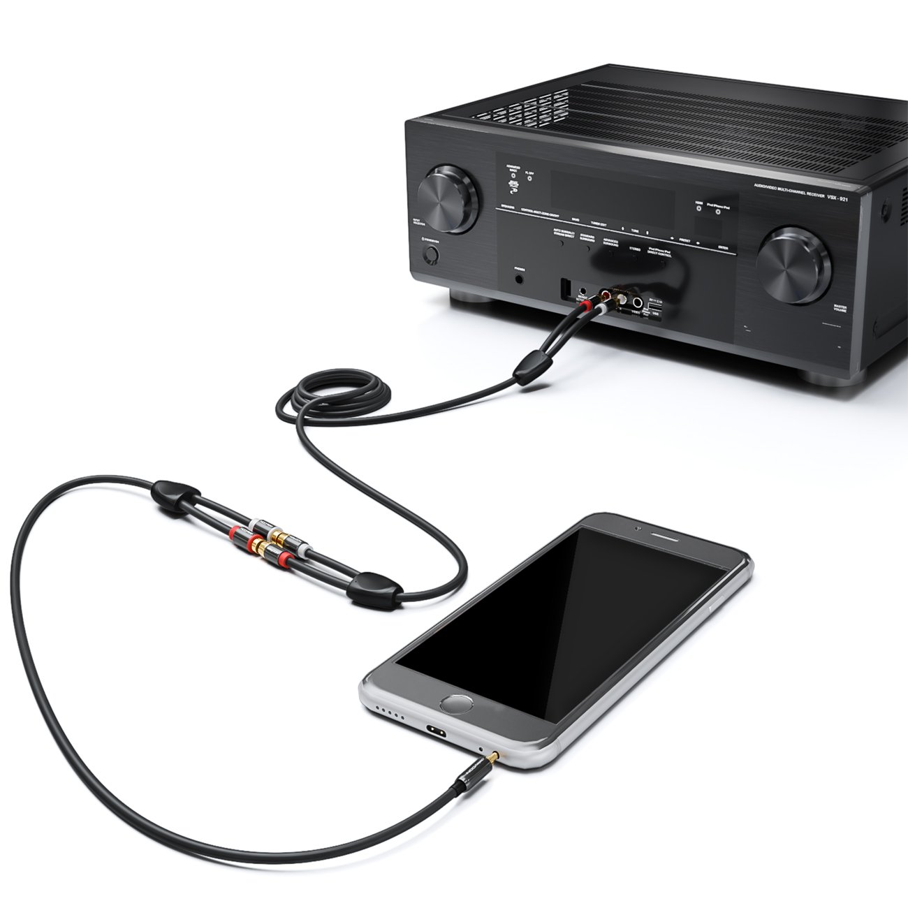 Detalle de deleyCON 20 cm Kurzes Stereo Audio Cinch zu Klinke Kabel – 3,5 mm Klinkenstecker zu 2x RCA Cinch Buchse, vergoldet, Metall, Schwarz