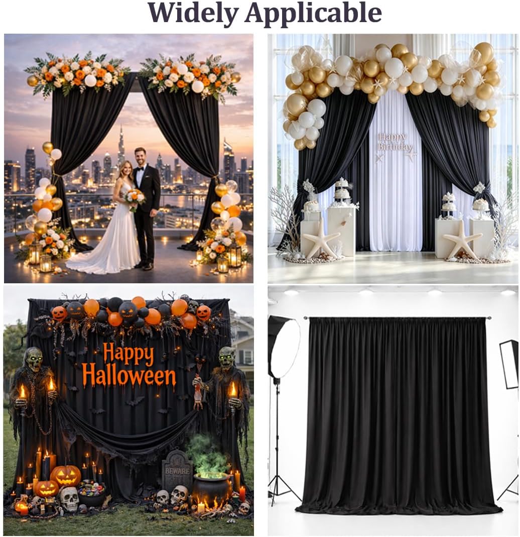 Detalle de EJNSQA 10x12 ft Black Backdrop Curtains for Wedding, Party and Photo – 2 Panels