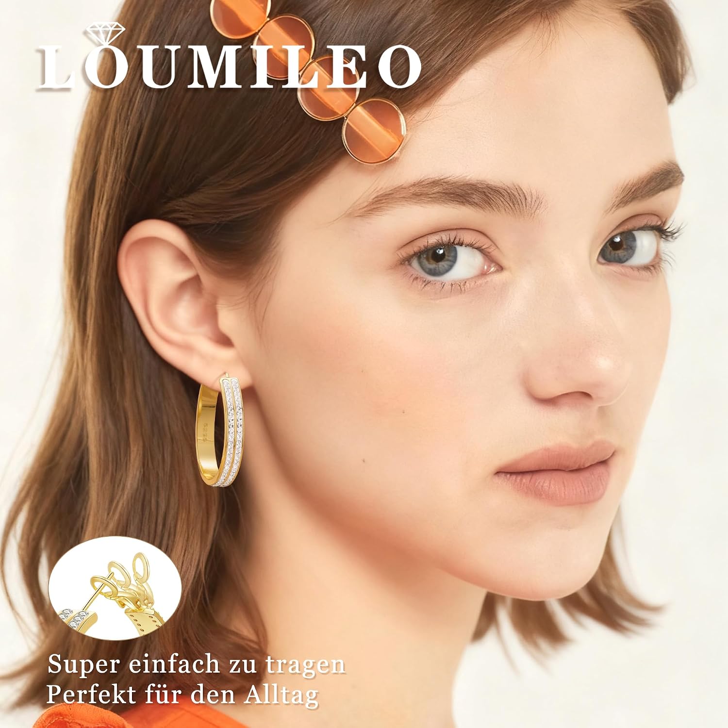 Detalle de LOUMILEO 5mm Creolen Silber 925 mit doppelter Zirkonia-Optik (Doppelreihig) für Damen