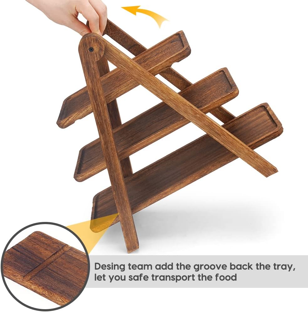 Detalle de Manspdier Wood 3-Tier Serving Tray: Rustic Rectangular Wooden Cake Stand for Parties