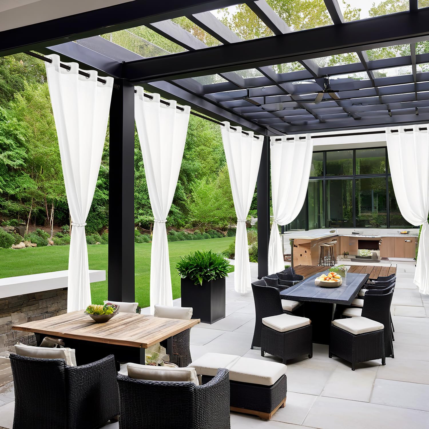 Thumbnail 2 de MIULEE Outdoor Vorhang transparent, wetterfest, mit Ösen – 2er Set (132 x 245 cm), Weiß