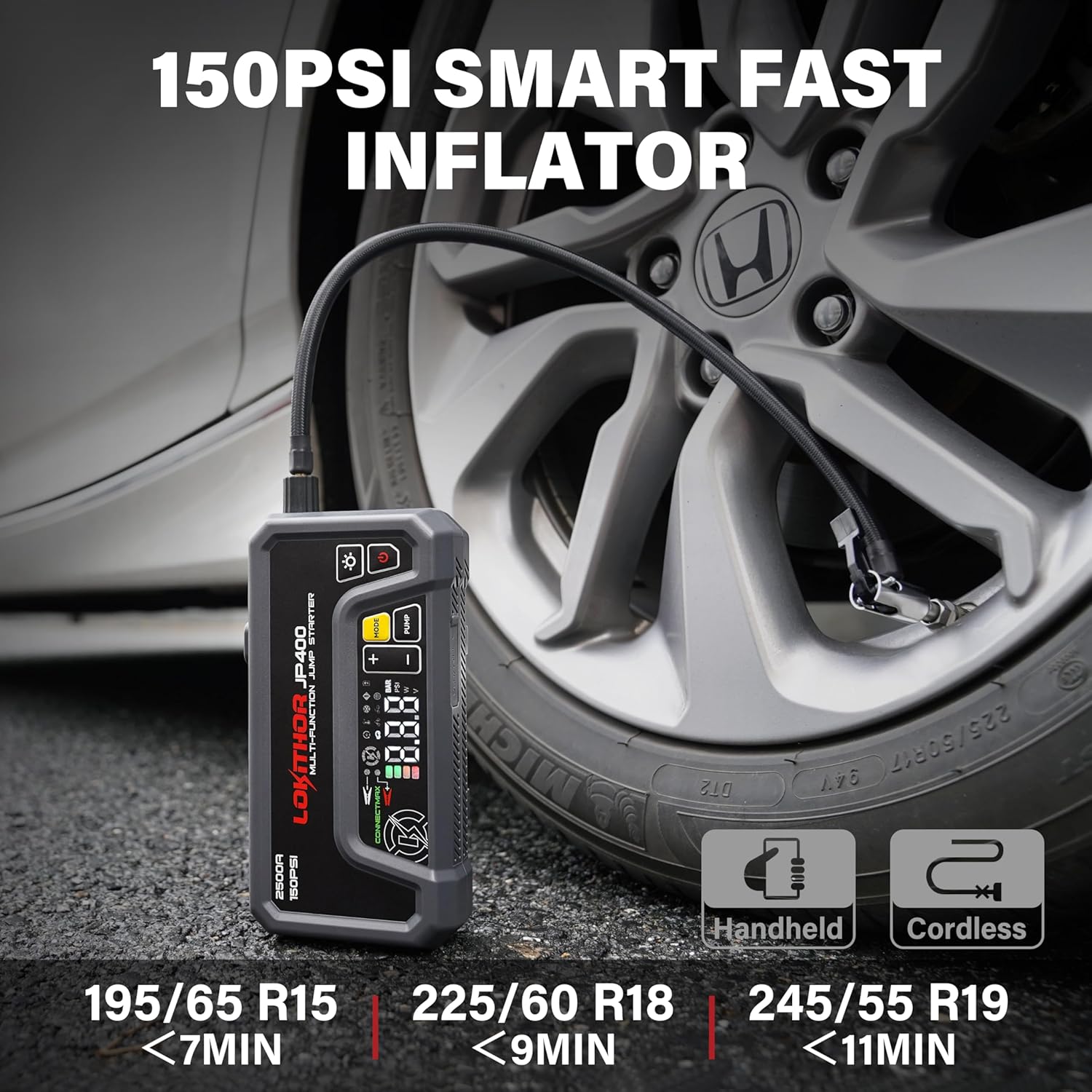 Detalle de LOKITHOR JP400 : Booster de Batterie 12V 2500A avec Compresseur d’Air 150 PSI et Lampe LED
