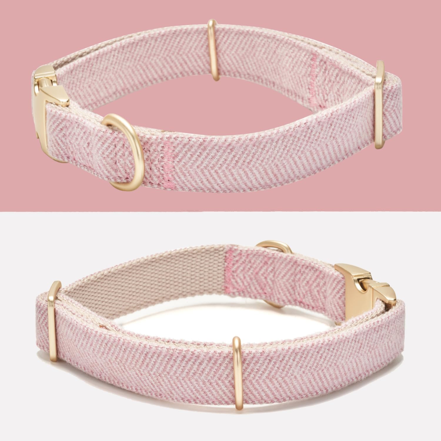 Detalle de Petiry Tweed Dog Collar with Metal Buckle – Adjustable cotton pink collar for medium dogs (31–49cm)