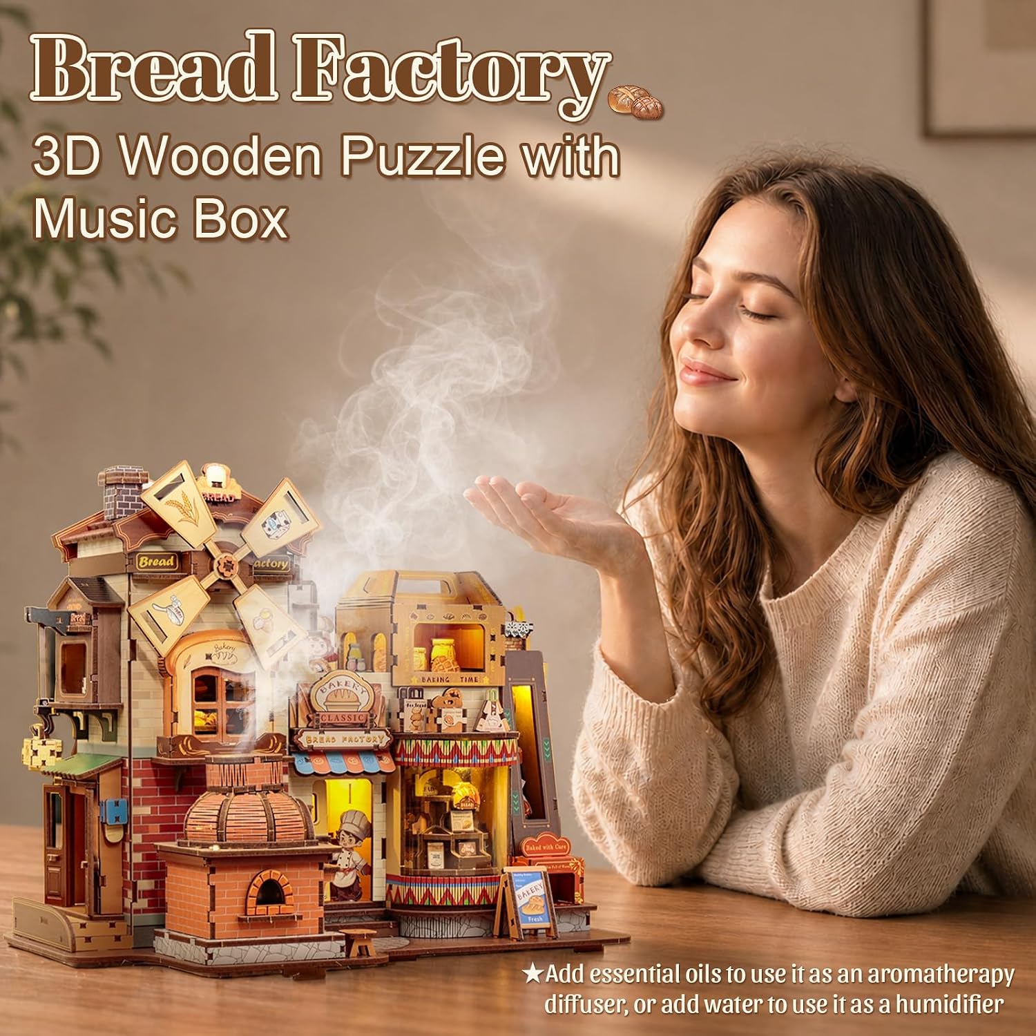 Detalle de Fsolis 3D Wooden Puzzles for Adults – Mechanical Bread Factory Building Kit