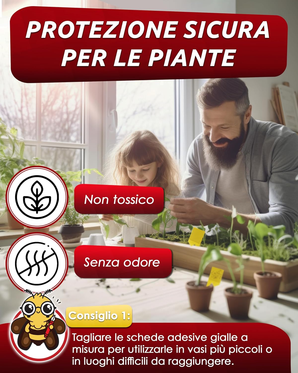 Detalle 2 de PIC Trappola Moscerini (60x) – Carta gialla adesiva doppia per moscerini e sciaraidi, fino a 6 mesi