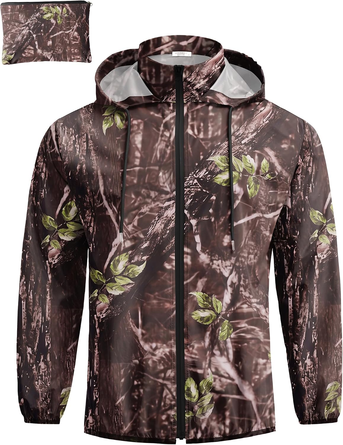 Detalle de COOFANDY Men's Light Rain Jacket with Hood — Packable Waterproof Raincoat for Outdoor Activities