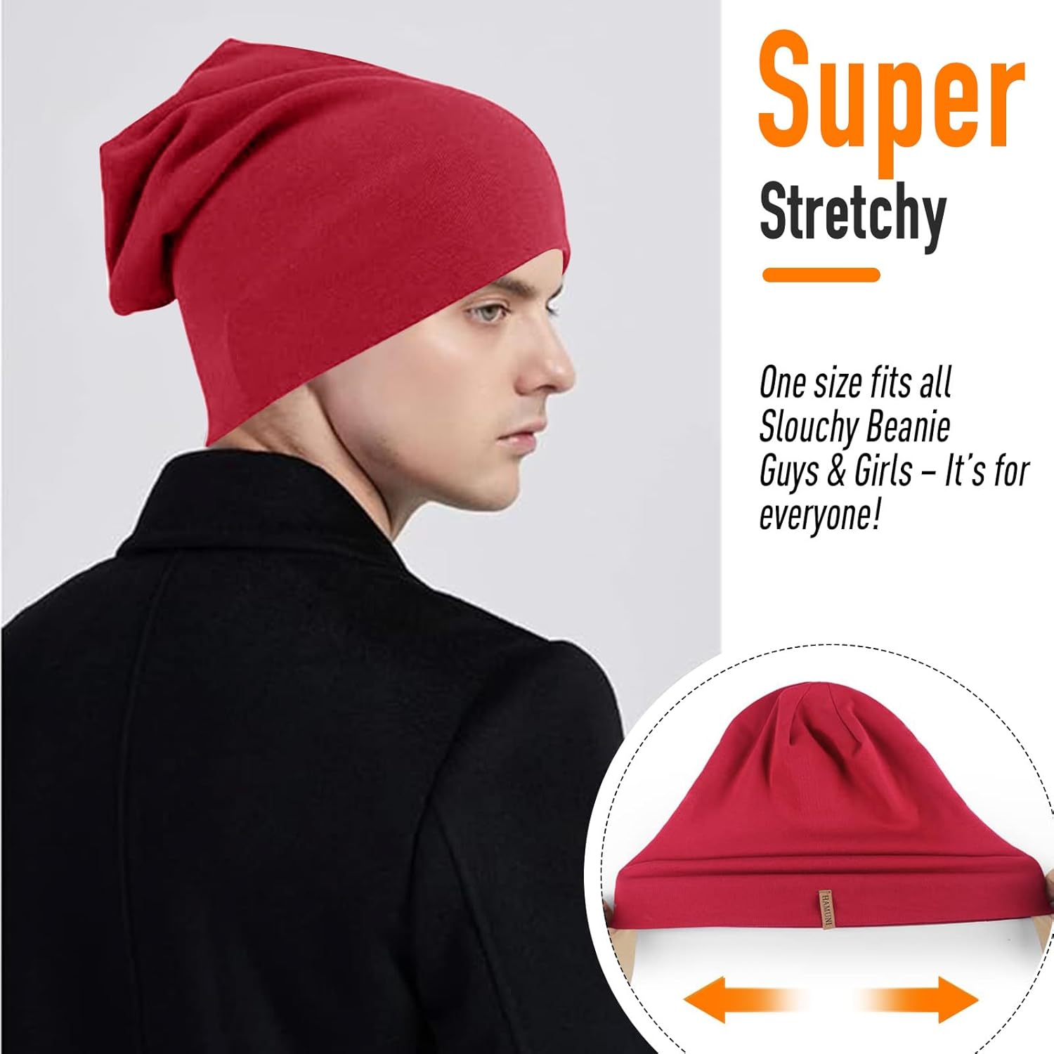 Detalle de Mütze Damen Herren Slouch Beanie aus Baumwolle – elastisch, atmungsaktiv und vielseitig verwendbar