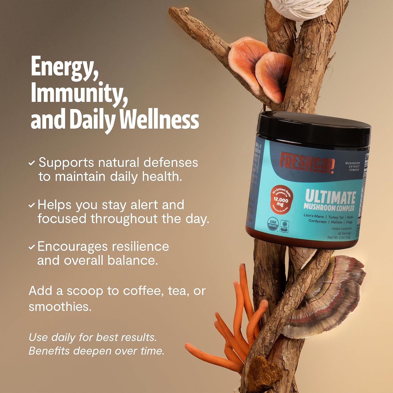Detalle de FreshCap Mushroom Powder 60 Servings