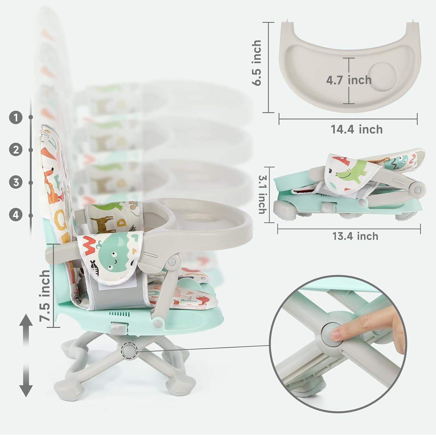 Thumbnail 6 de YOLEO Baby High Chair Booster Seat, Foldable with 4 Height Settings