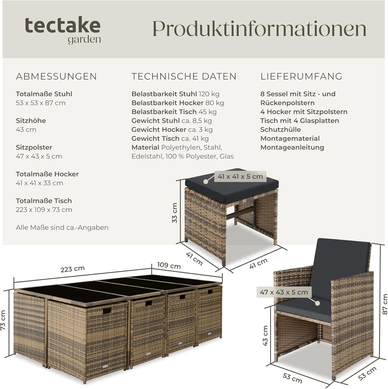 Thumbnail 5 de tectake Gartenlounge Set mit 13 Sitzplätzen