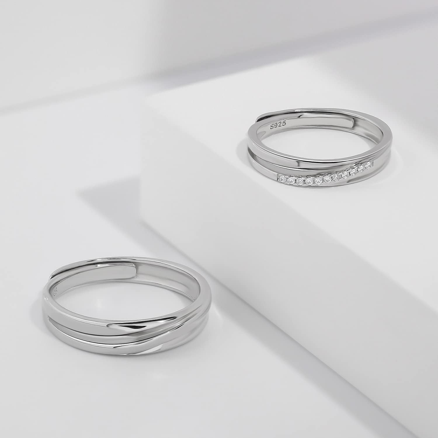 Detalle de Meissa Anelli di coppia intrecciati in argento sterling 925 – Anelli regolabili, fidanzamento/anniversario