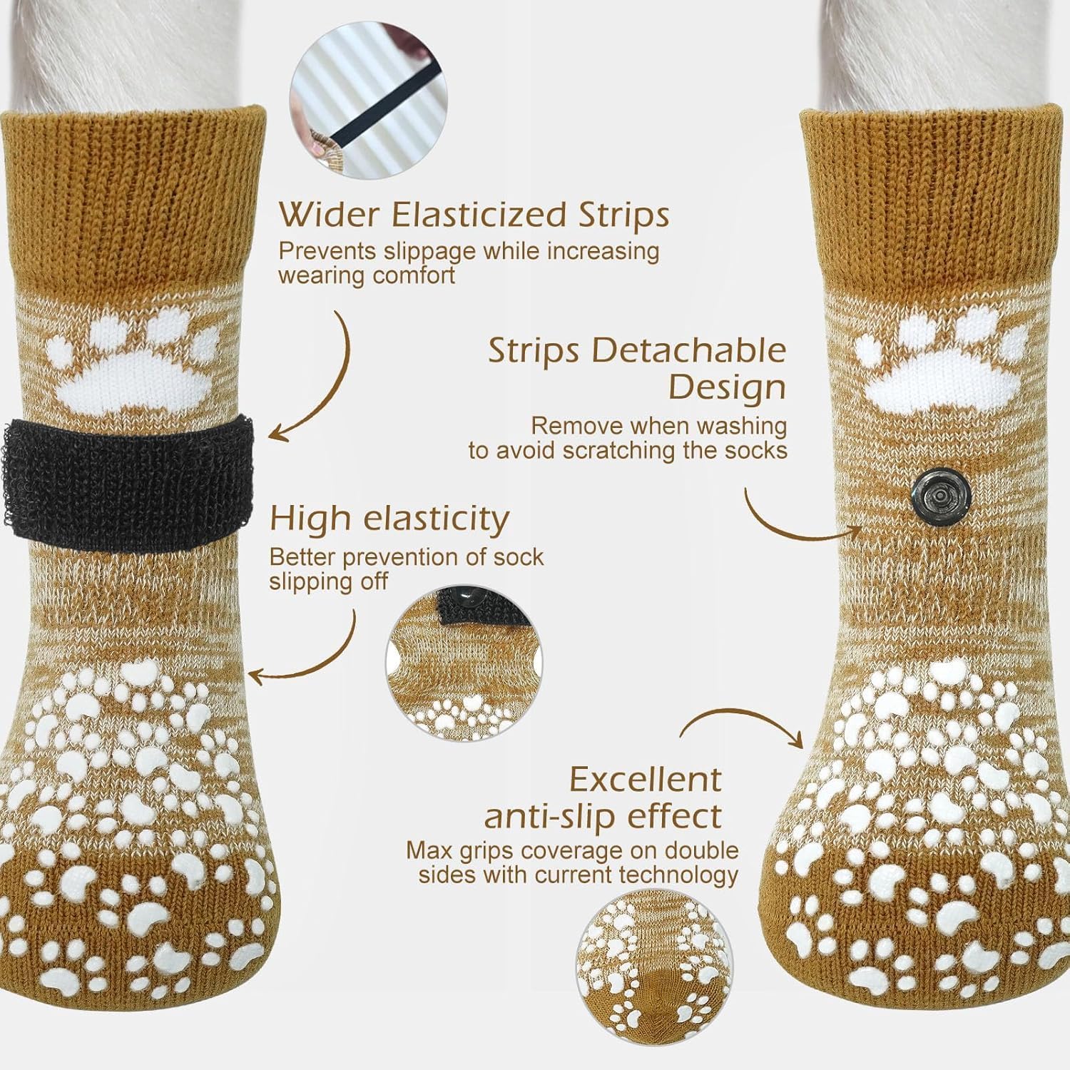 Detalle 2 de EXPAWLORER Dog Socks with Grips (Double-Sided Anti-Slip) in Khaki – XS