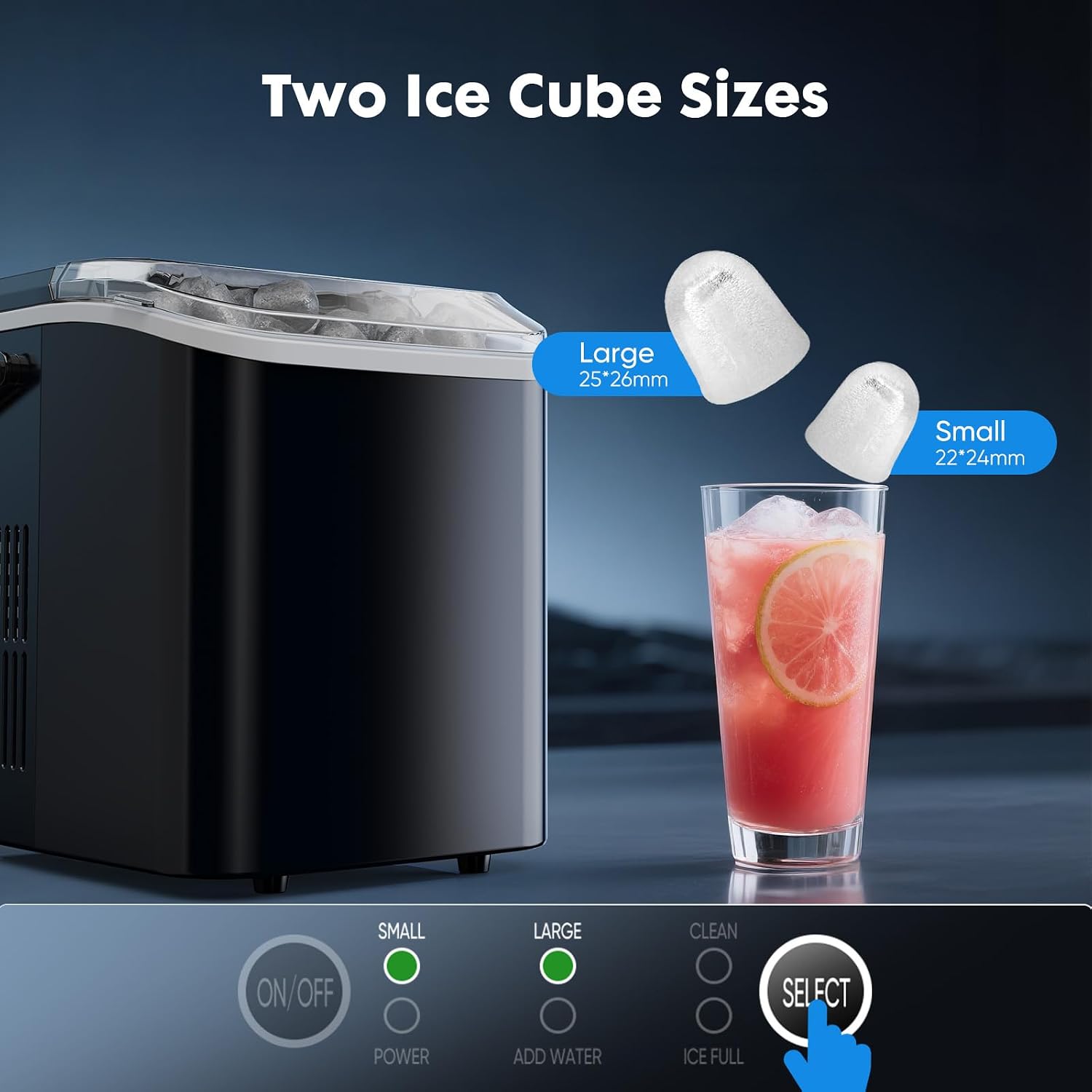 Detalle de Sweetcrispy Quiet Countertop Ice Maker, Black, Bullet Ice and Self-Cleaning