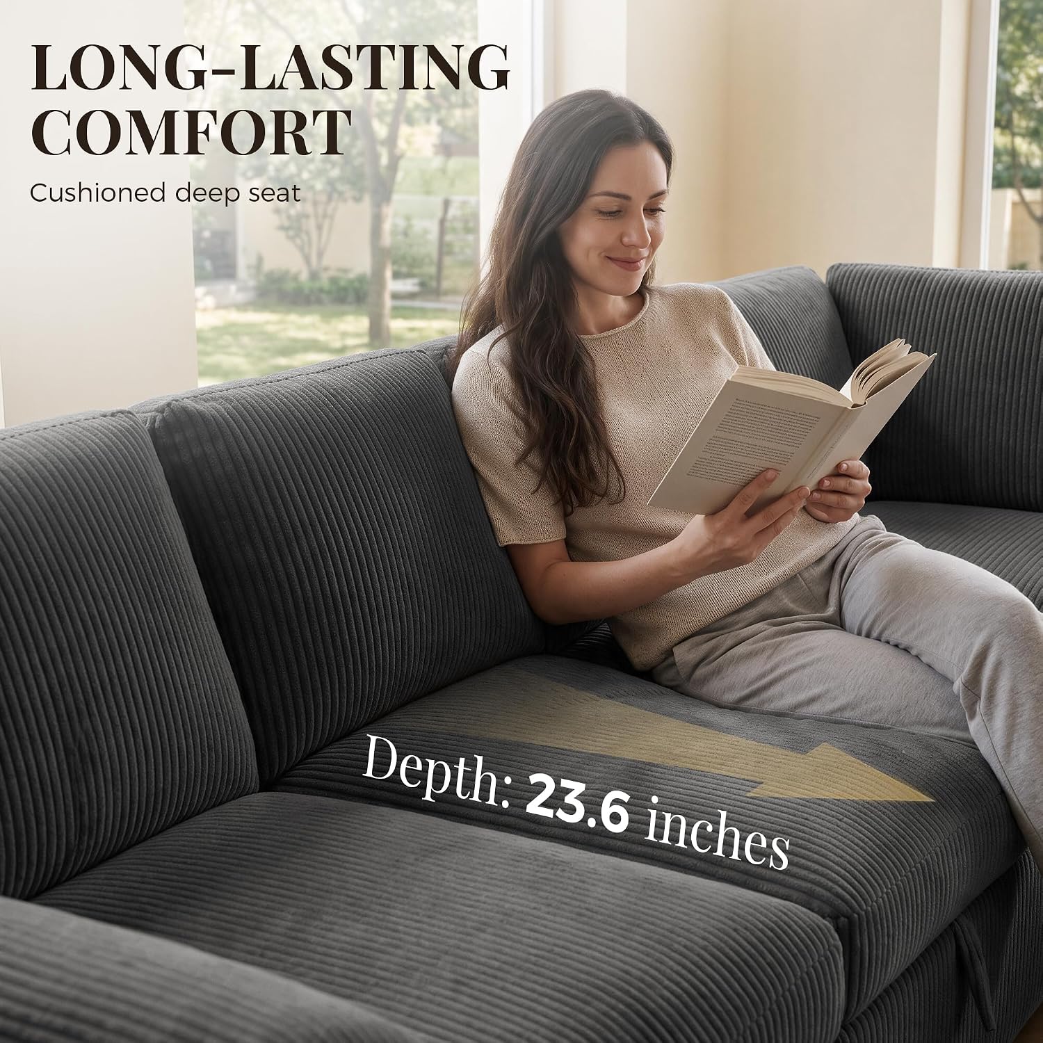 Thumbnail 4 de Dravonlab BTJ-Sleeper-Sofa Modular Sectional Sleeper Sofa, Dark Grey Corduroy